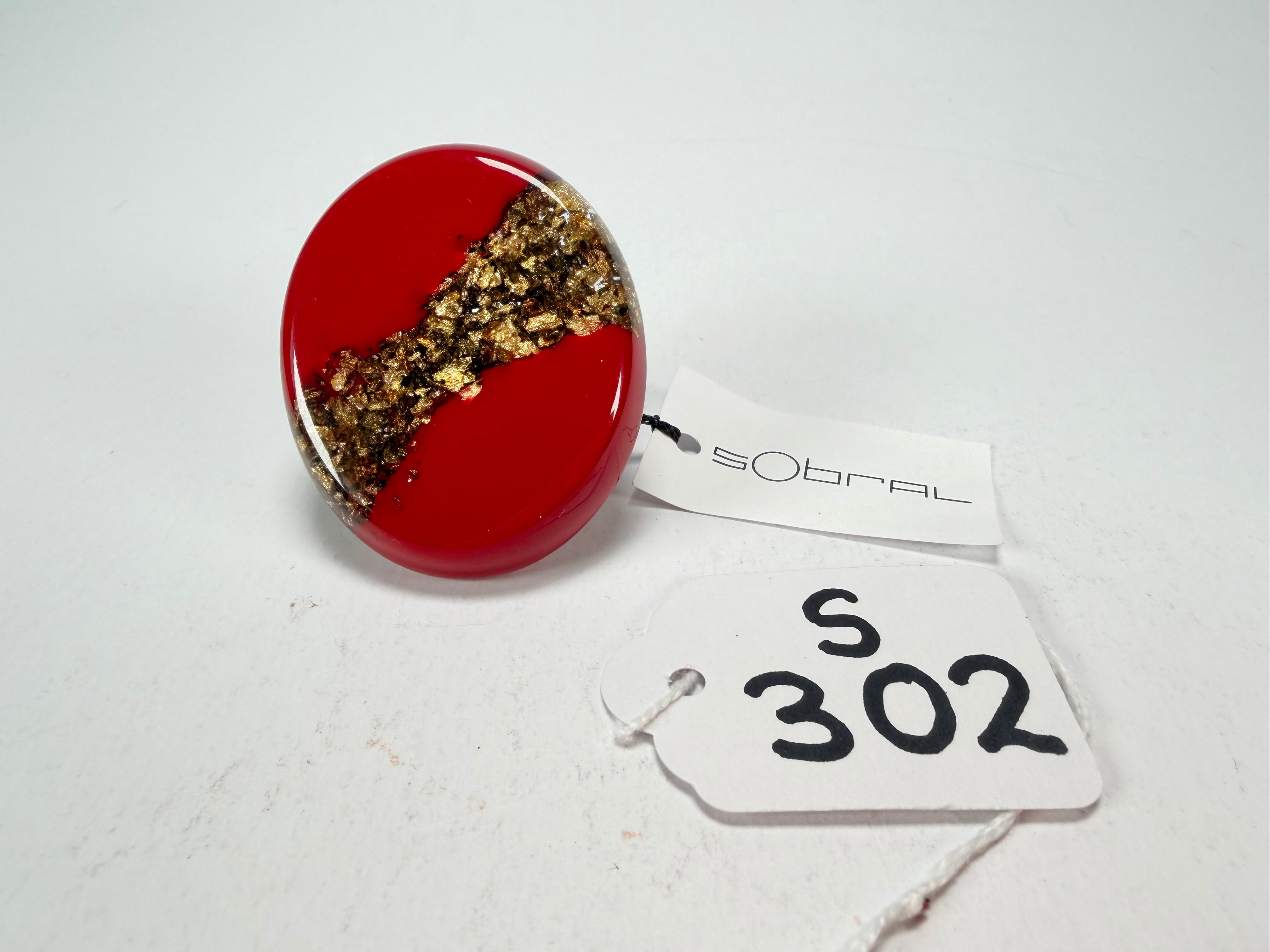 Sobral - Metalique "Munique" Orlando Red Resin Ring ( 005145 ) - Size UK Q / US 8