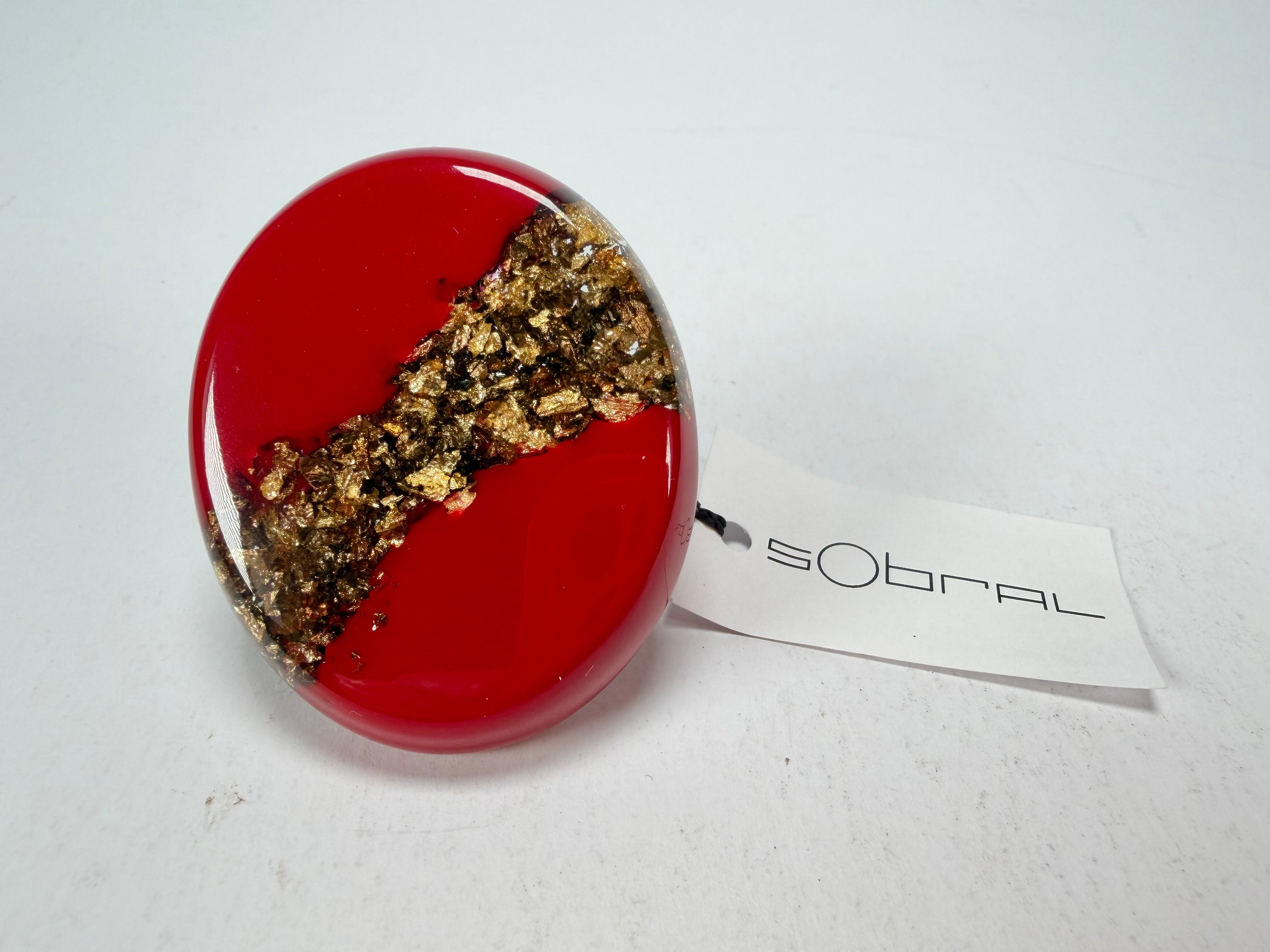 Sobral - Metalique "Munique" Orlando Red Resin Ring ( 005145 ) - Size UK Q / US 8