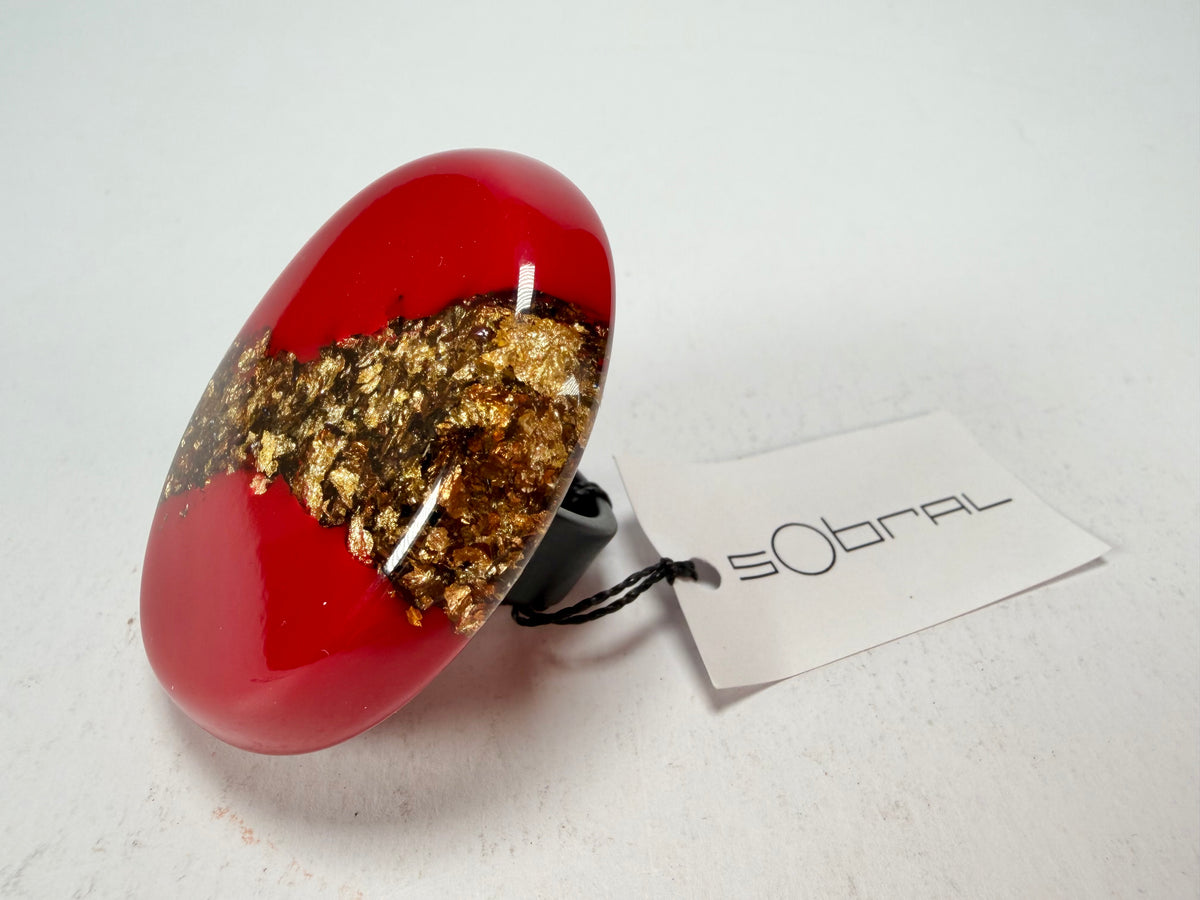 Sobral - Metalique "Munique" Orlando Red Resin Ring ( 005145 ) - Size UK Q / US 8