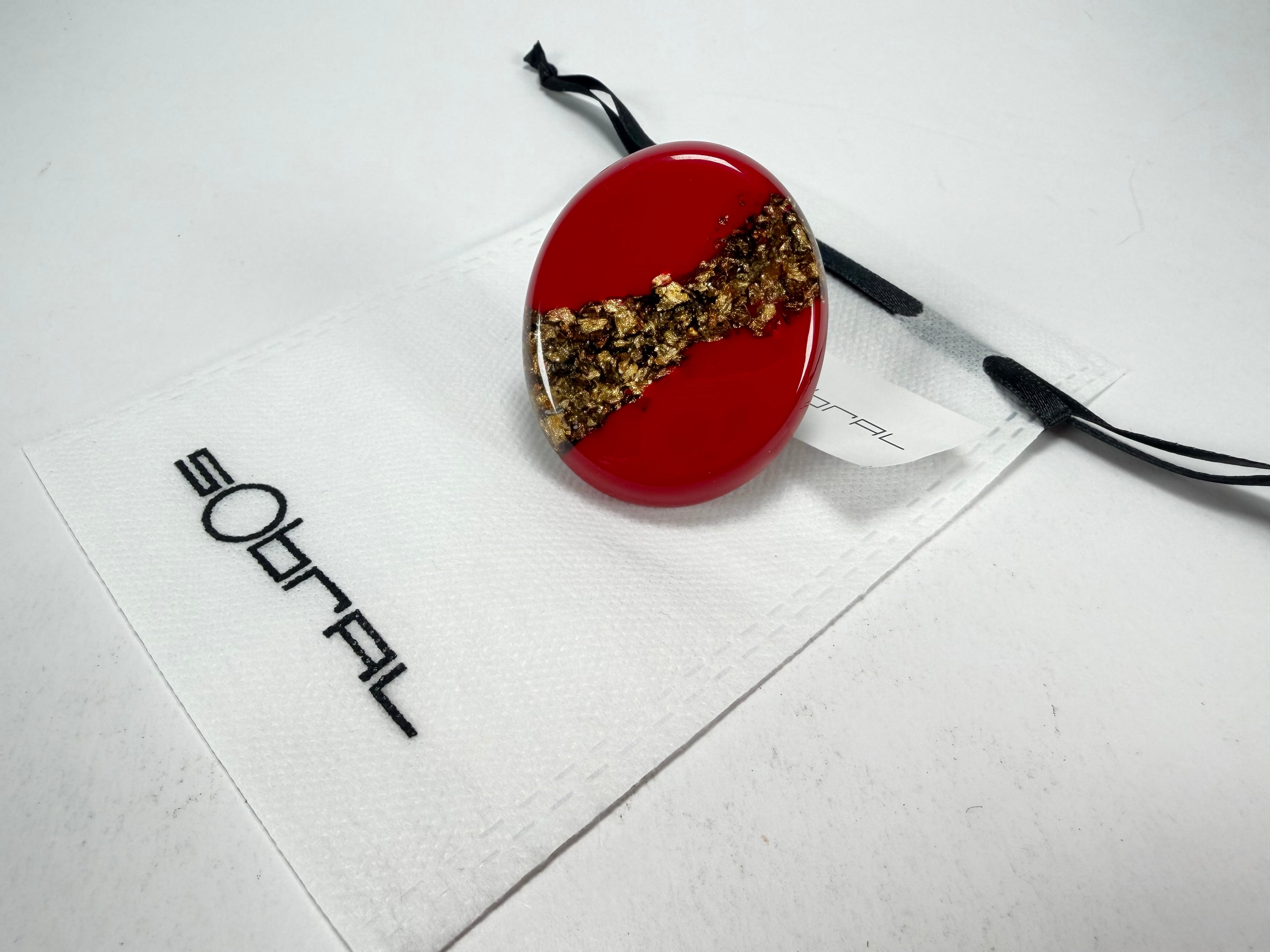 Sobral - Metalique "Munique" Orlando Red Resin Ring ( 005145 ) - Size UK Q / US 8