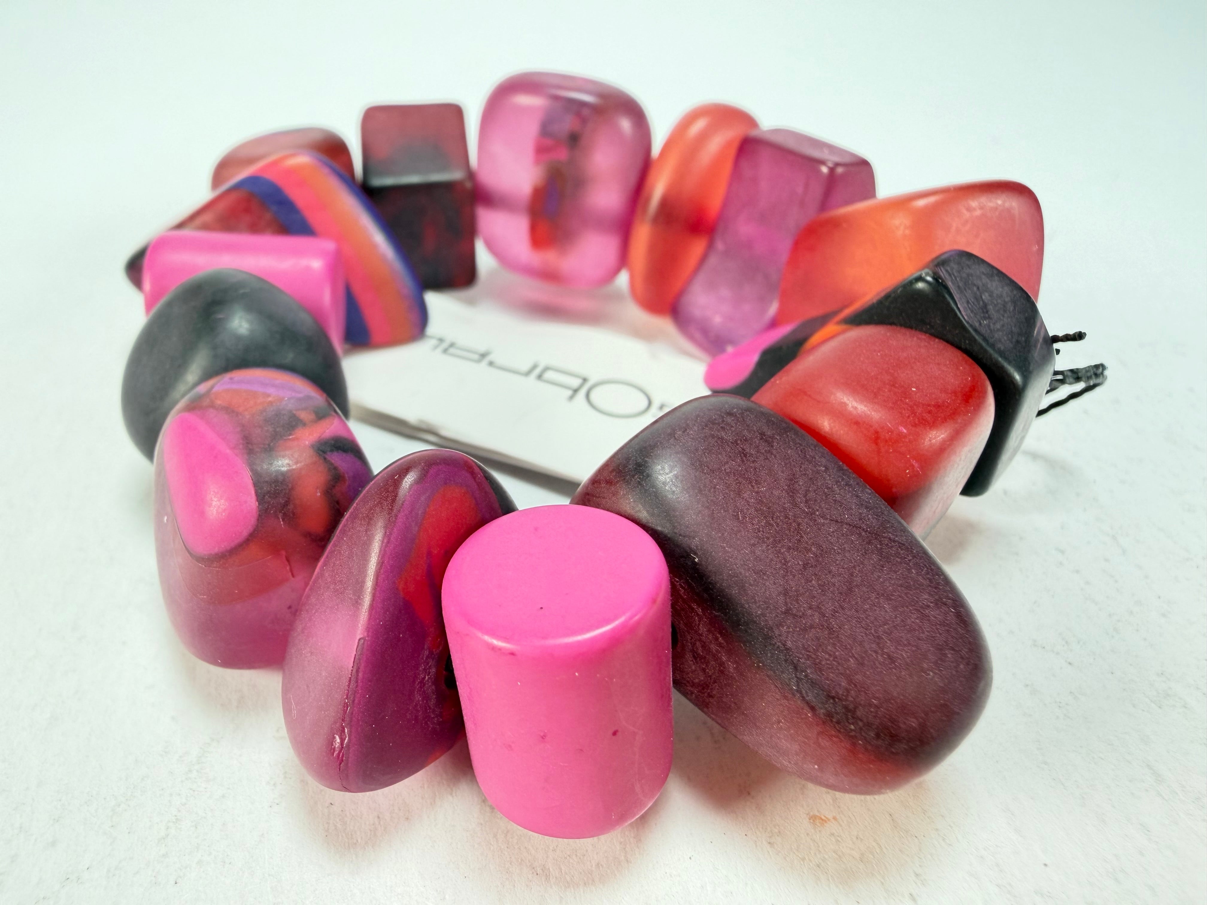 Sobral - Indiana "Cereja" Pink Elasticated Resin Bracelet ( 000210 )