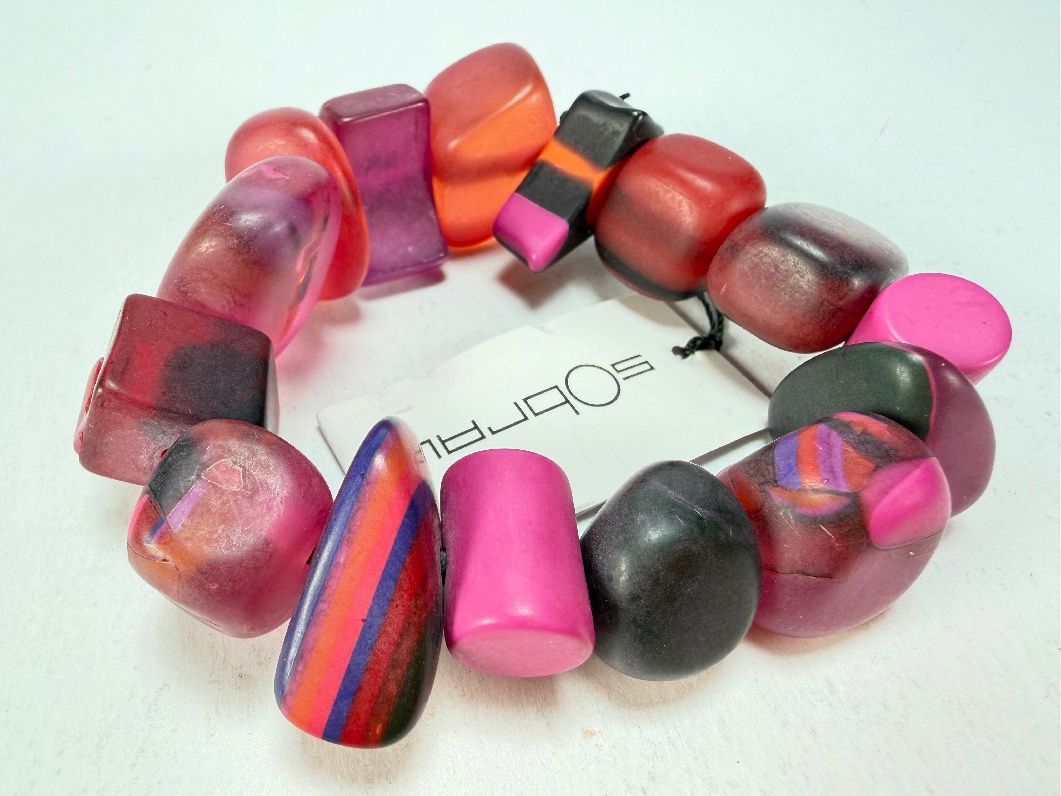 Sobral - Indiana "Cereja" Pink Elasticated Resin Bracelet ( 000210 )