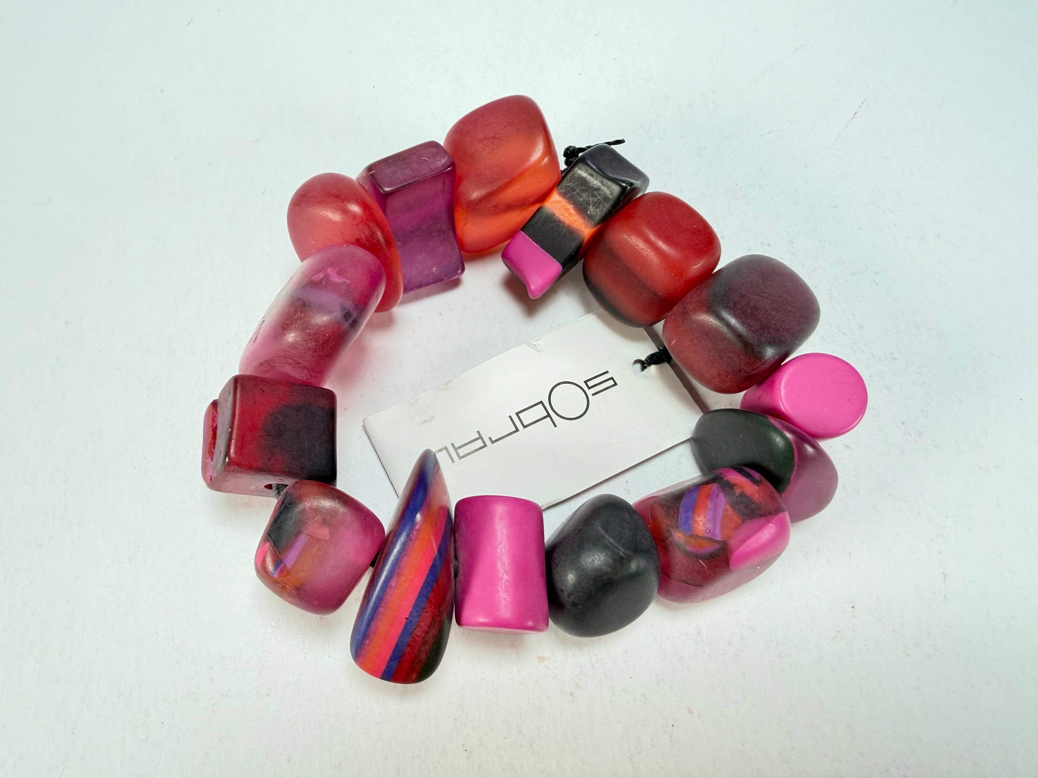 Sobral - Indiana "Cereja" Pink Elasticated Resin Bracelet ( 000210 )