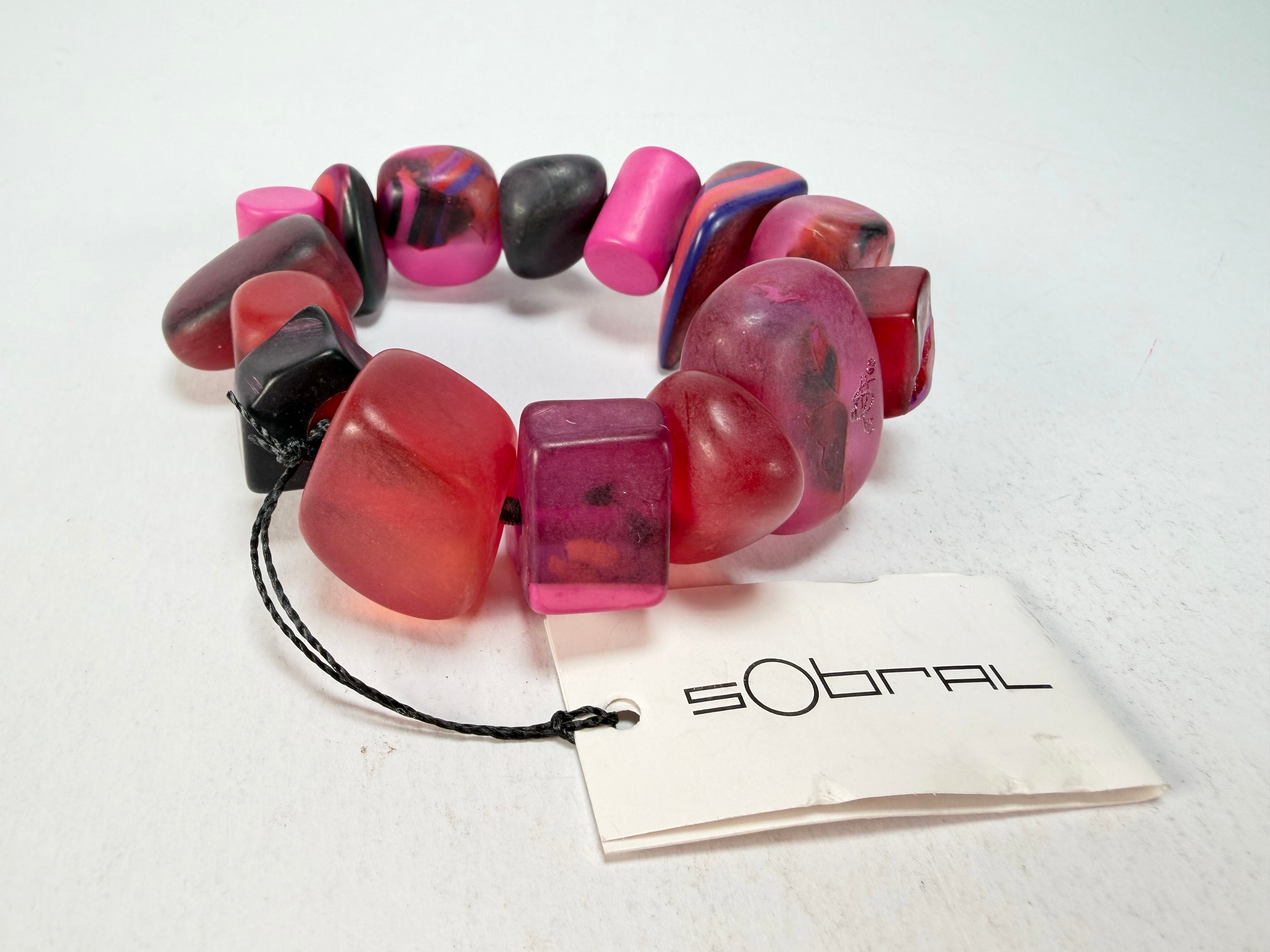 Sobral - Indiana "Cereja" Pink Elasticated Resin Bracelet ( 000210 )