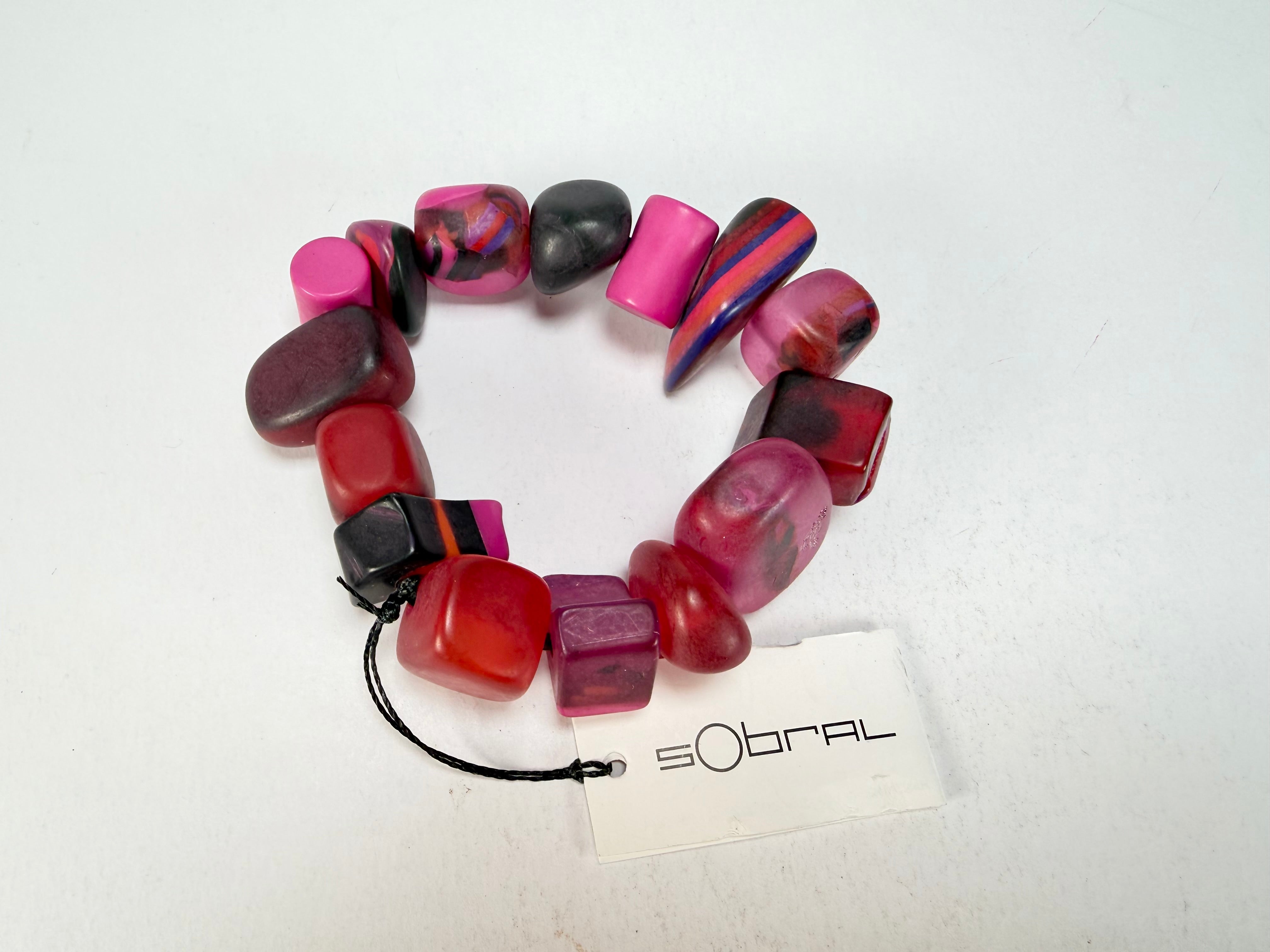 Sobral - Indiana "Cereja" Pink Elasticated Resin Bracelet ( 000210 )