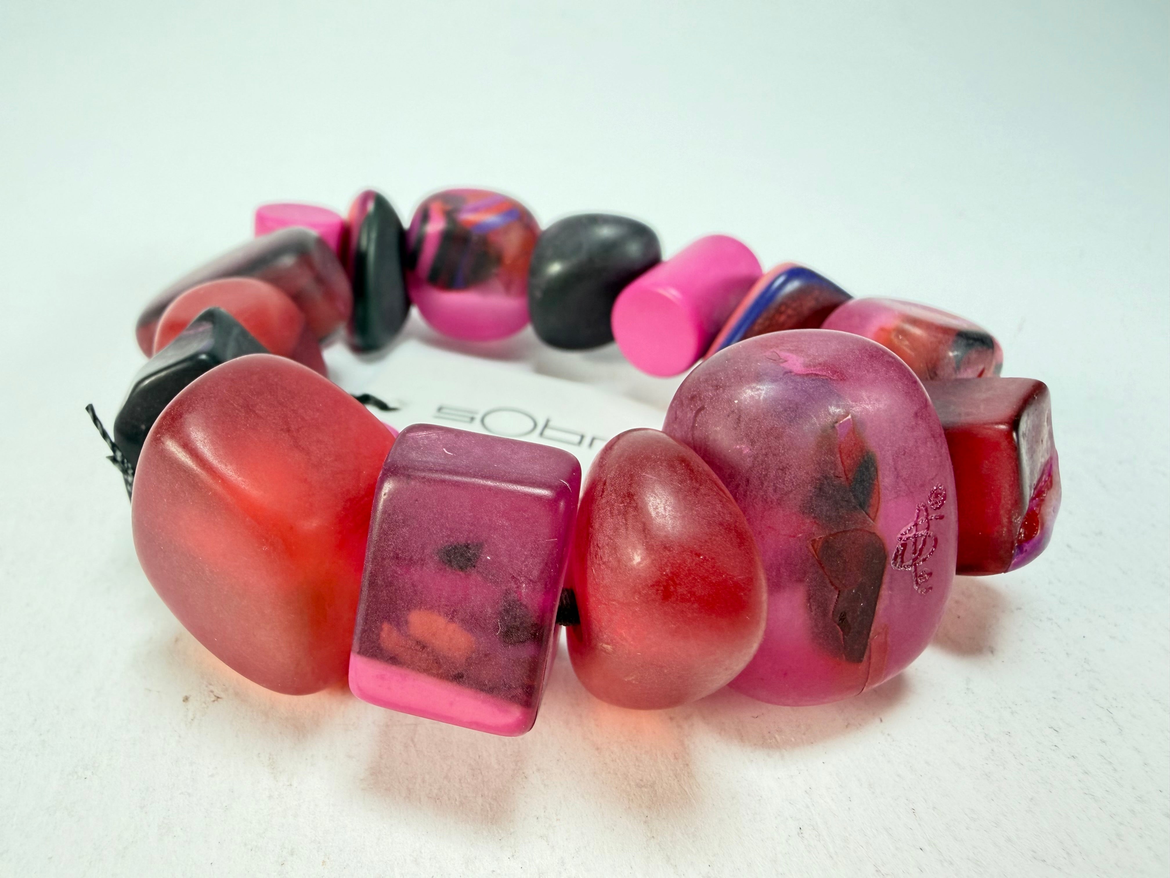 Sobral - Indiana "Cereja" Pink Elasticated Resin Bracelet ( 000210 )