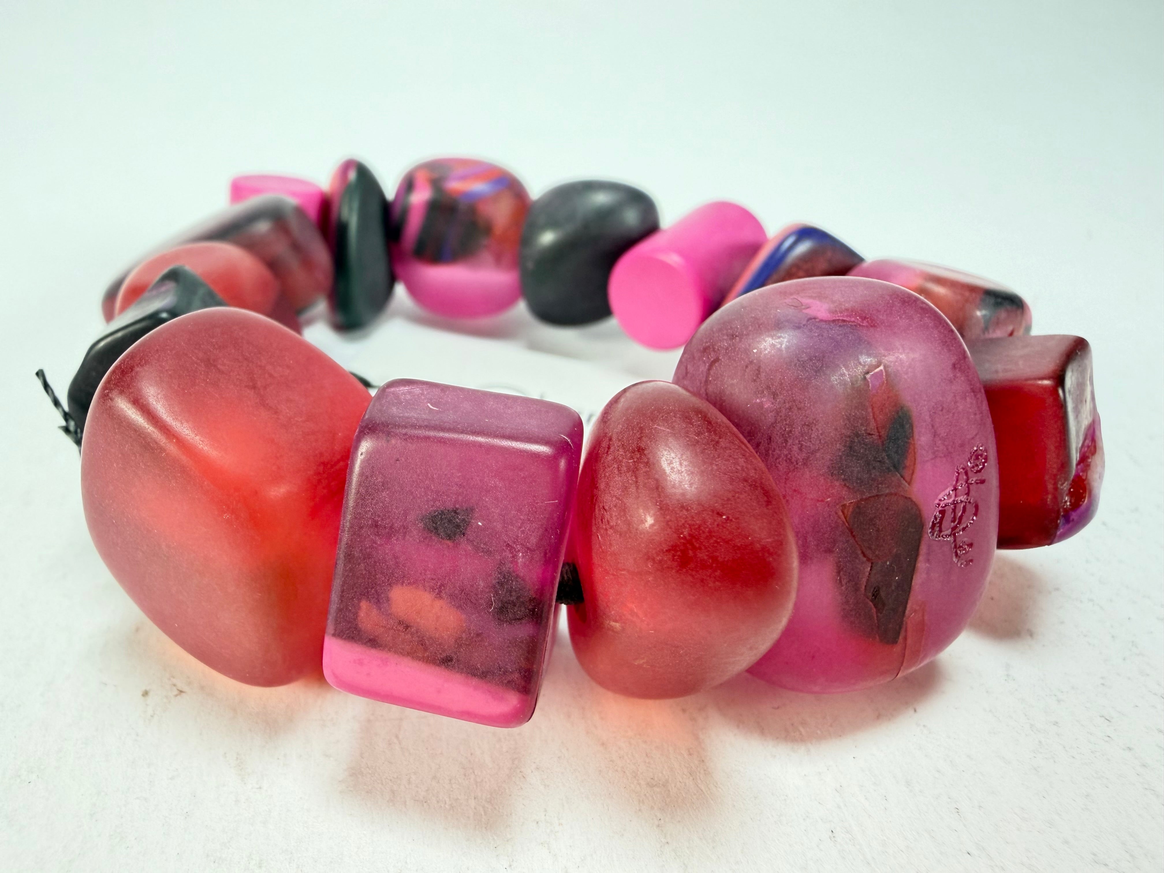 Sobral - Indiana "Cereja" Pink Elasticated Resin Bracelet ( 000210 )