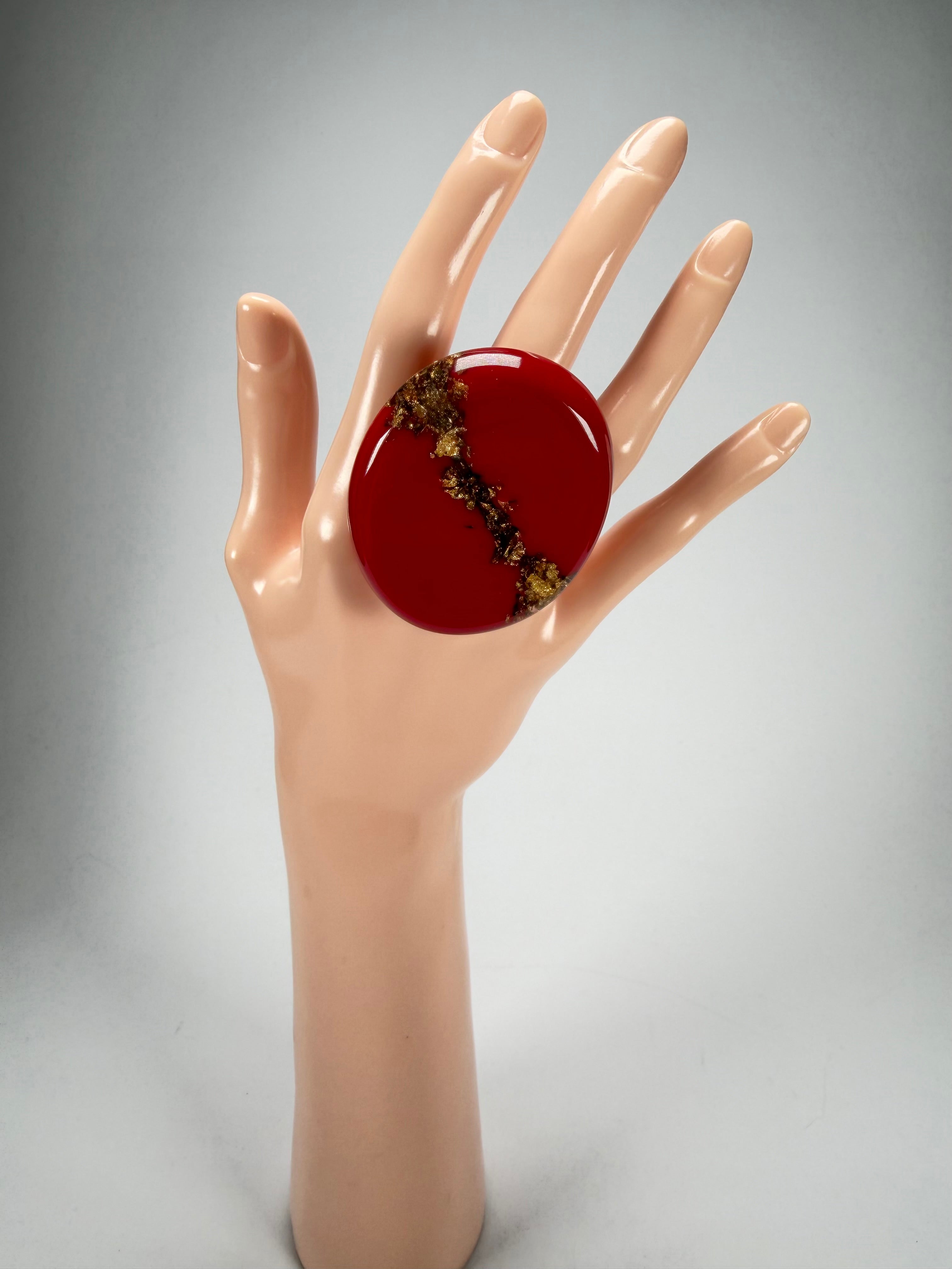 Sobral - Metalique "Munique" Orlando Red Resin Ring ( 005145 ) - Size UK Q / US 8