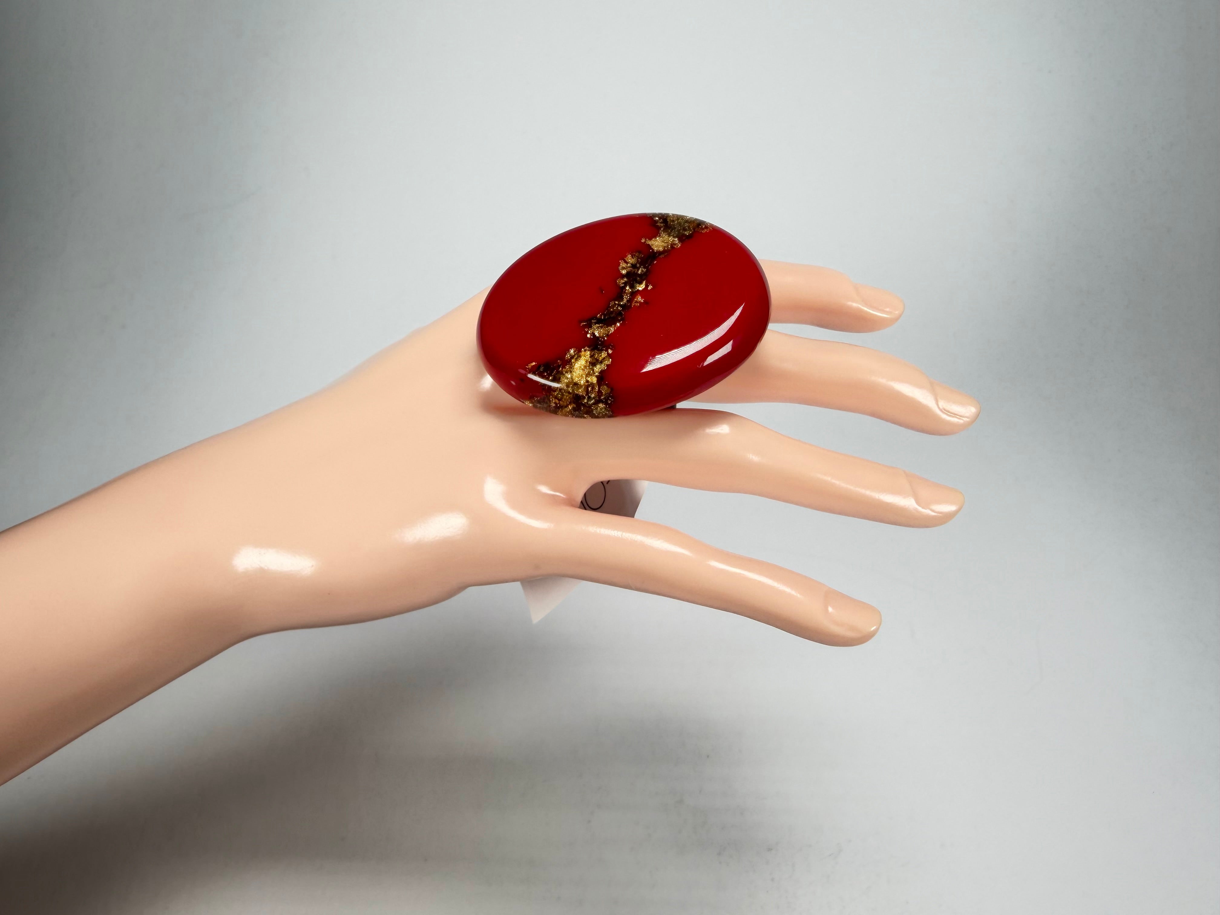 Sobral - Metalique "Munique" Orlando Red Resin Ring ( 005145 ) - Size UK Q / US 8