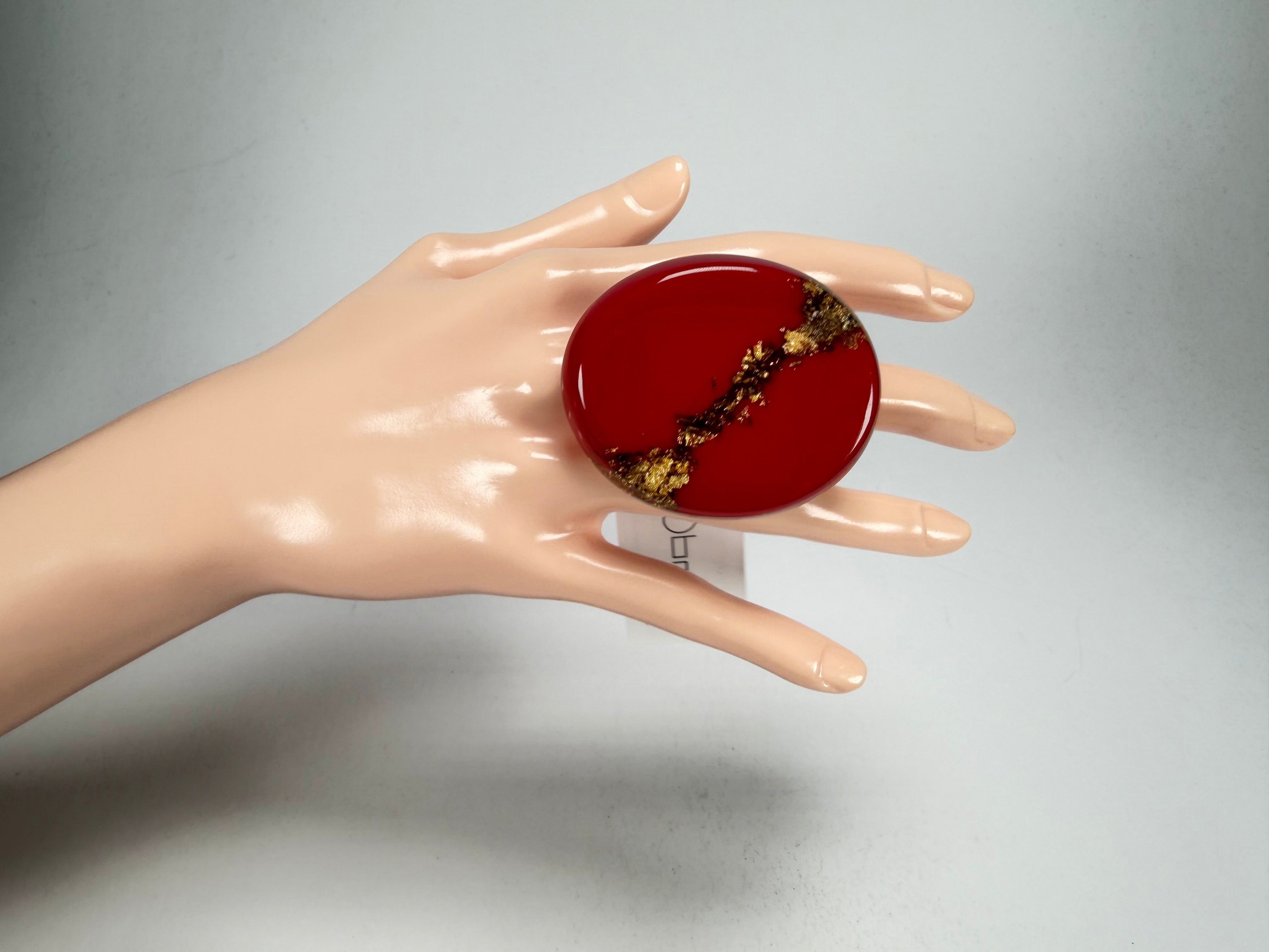 Sobral - Metalique "Munique" Orlando Red Resin Ring ( 005145 ) - Size UK Q / US 8