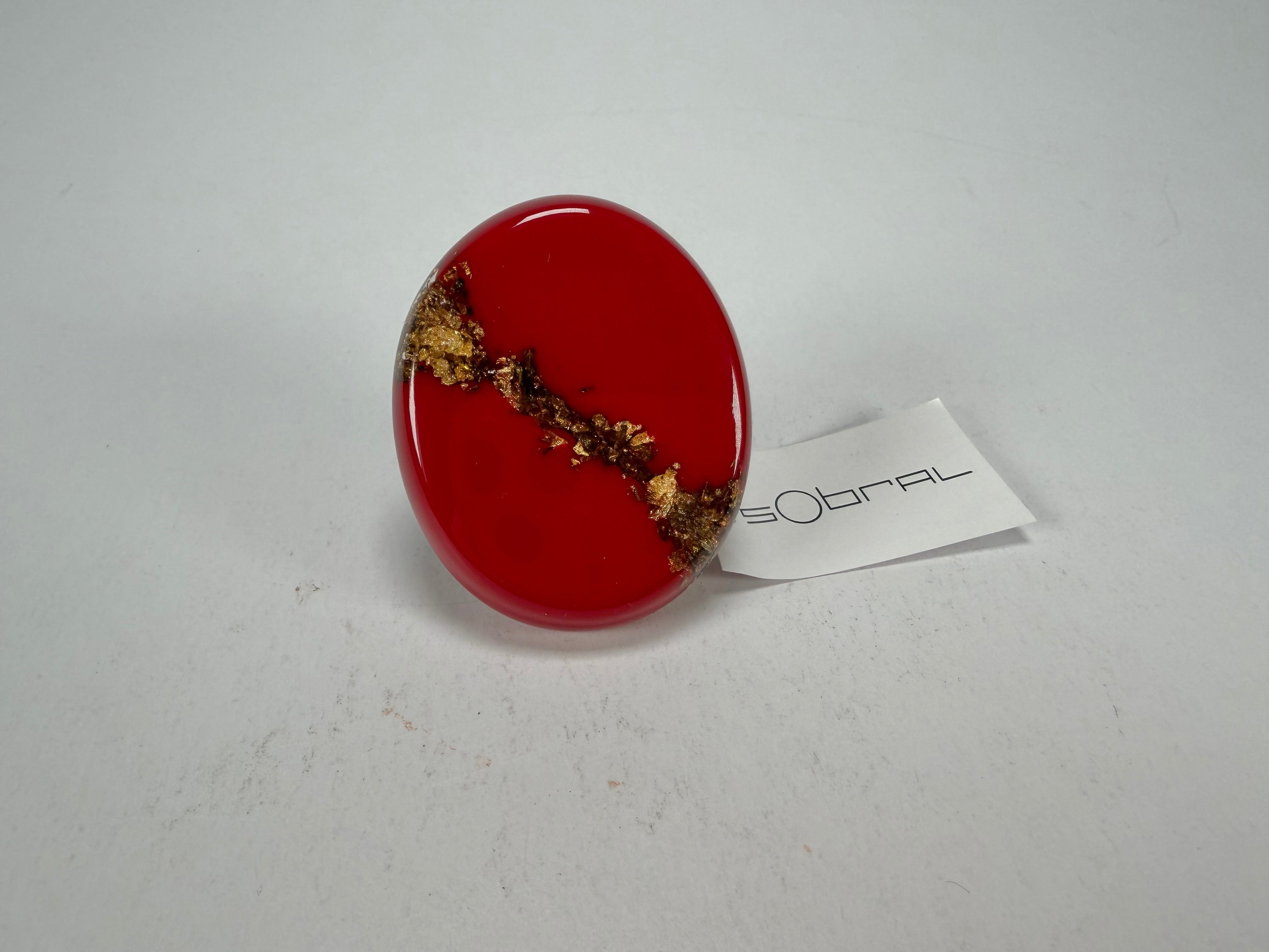 Sobral - Metalique "Munique" Orlando Red Resin Ring ( 005145 ) - Size UK Q / US 8