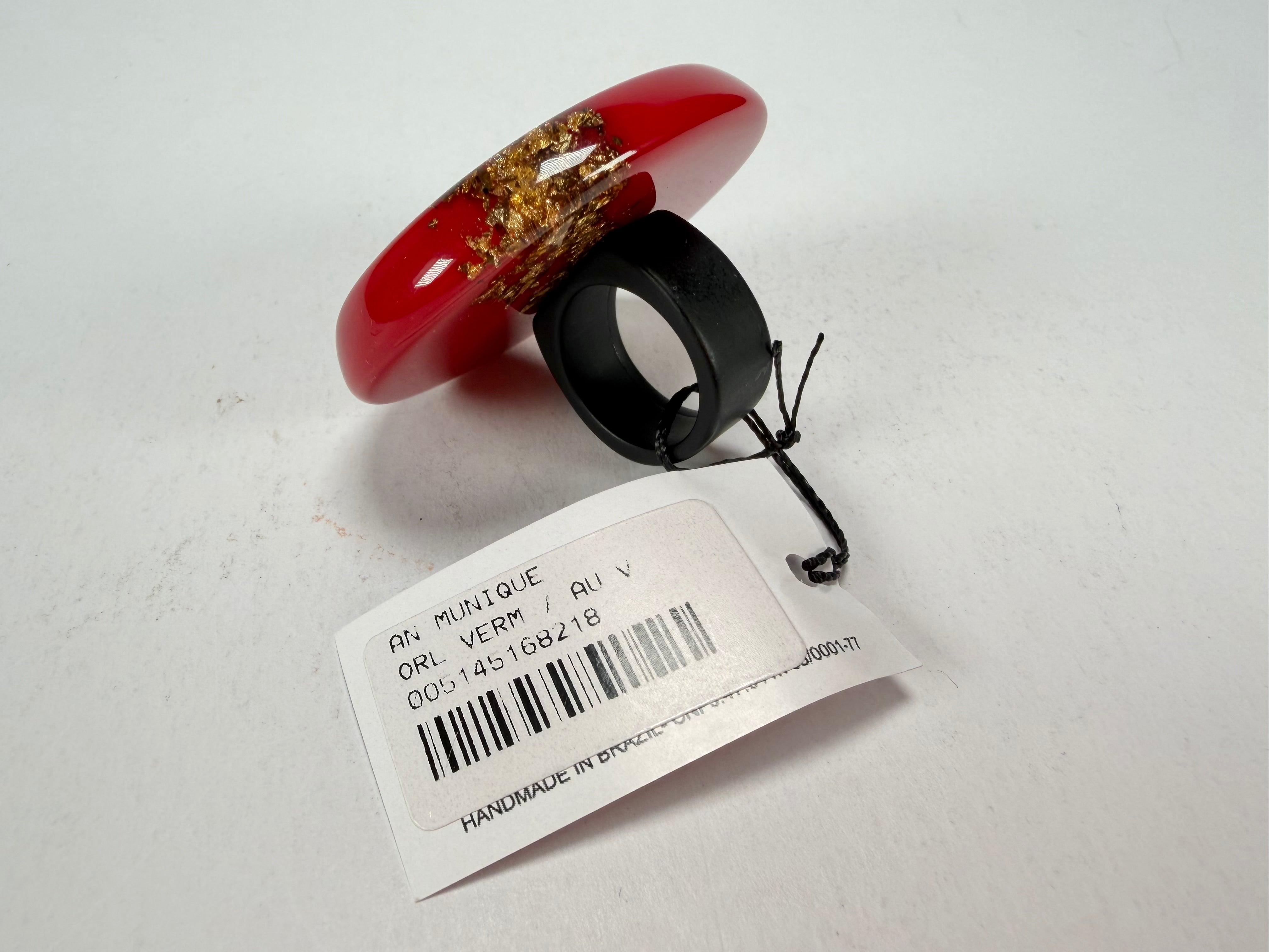 Sobral - Metalique "Munique" Orlando Red Resin Ring ( 005145 ) - Size UK Q / US 8