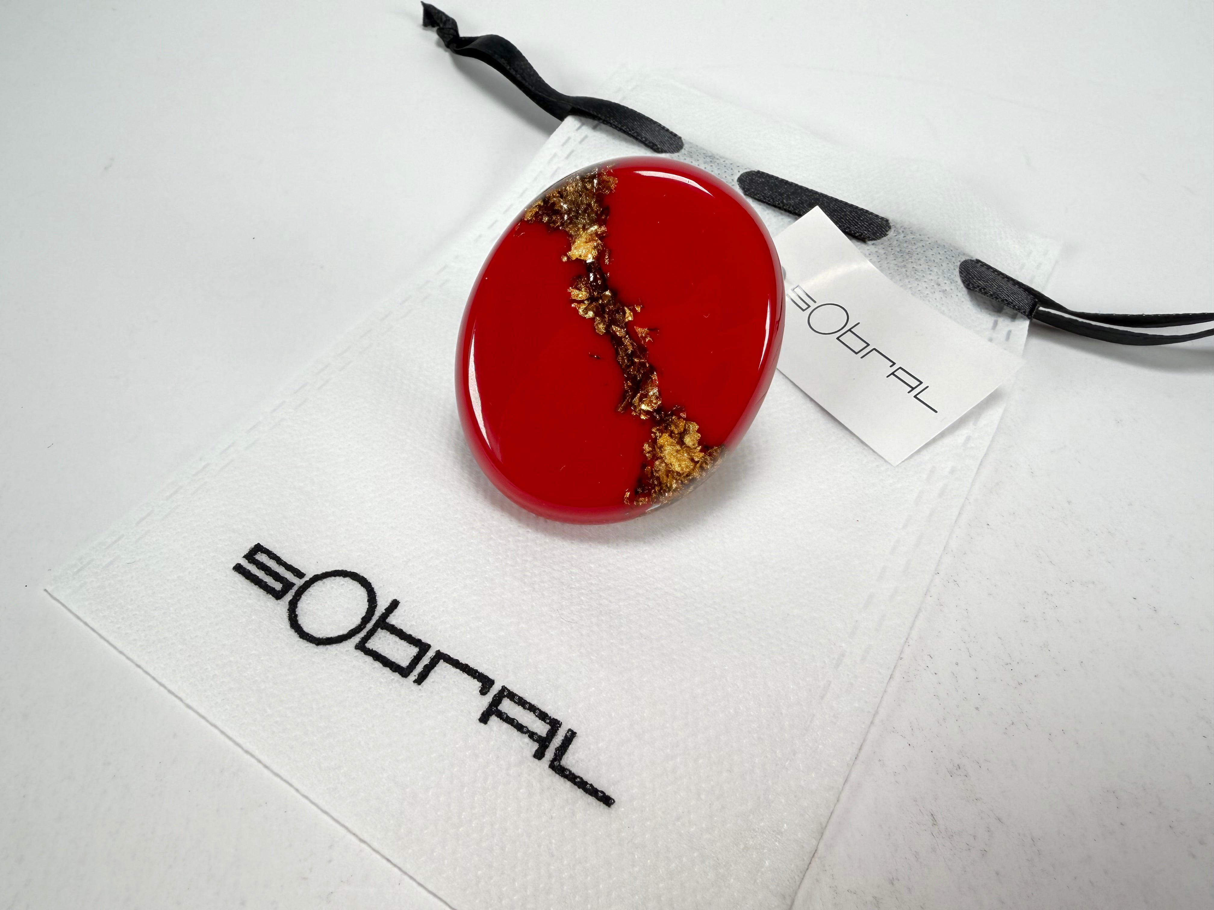 Sobral - Metalique "Munique" Orlando Red Resin Ring ( 005145 ) - Size UK Q / US 8