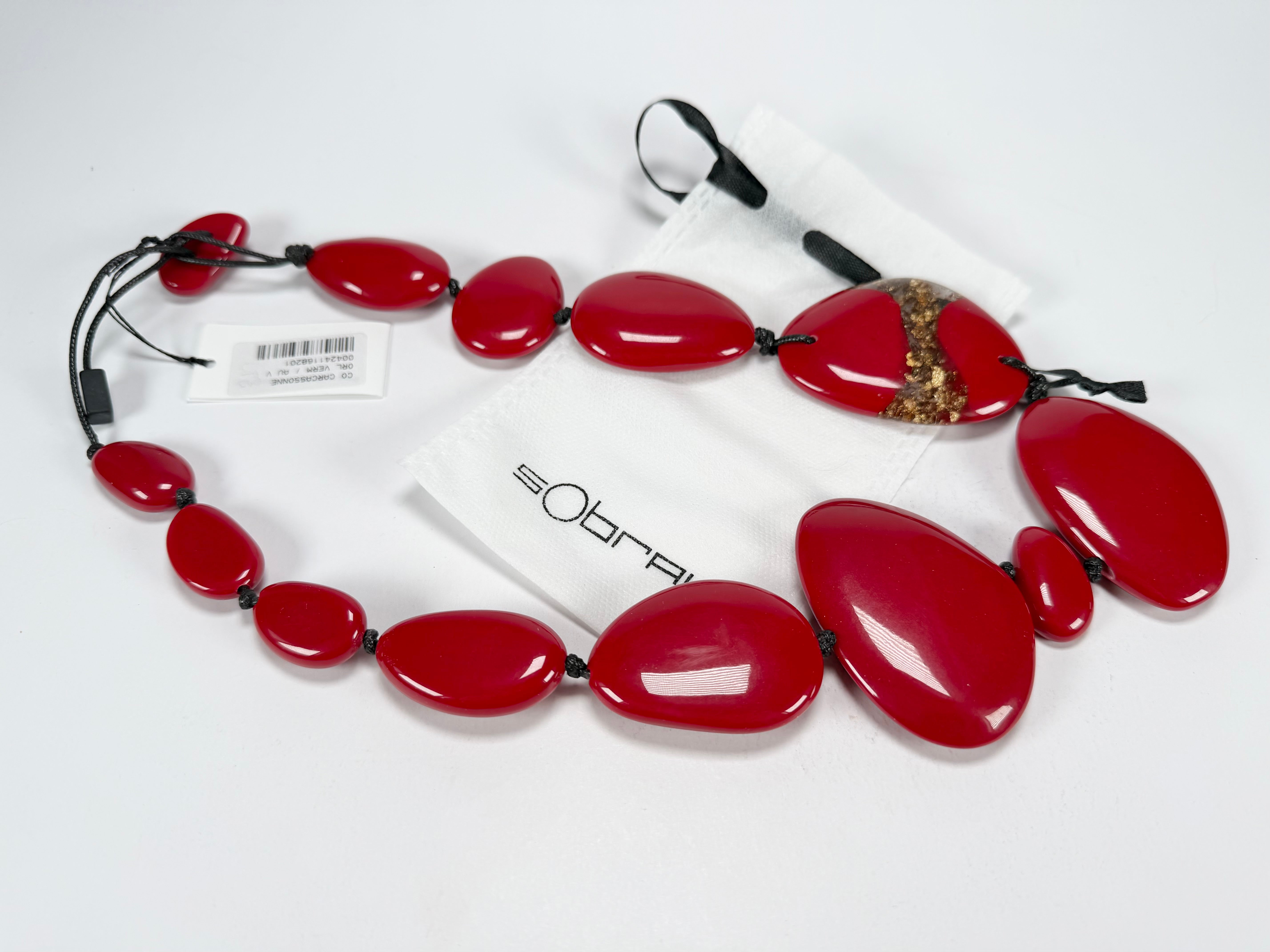 Sobral - Metalique Orlando "Carcassonne" Red Resin Necklace ( 004241 )