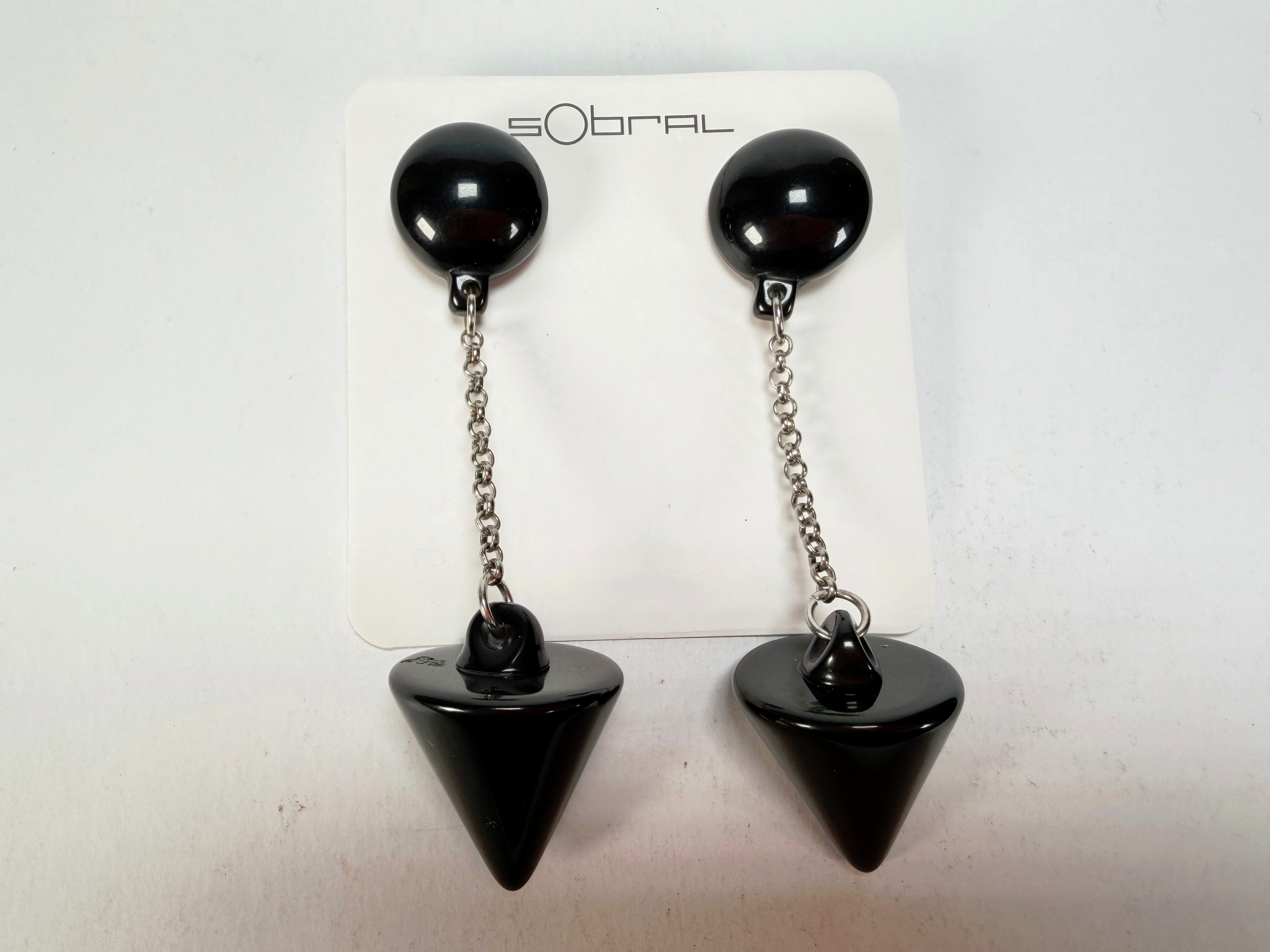 Sobral - Mix 2023 "MD KL" Black Cones Resin Earrings ( 005370 )