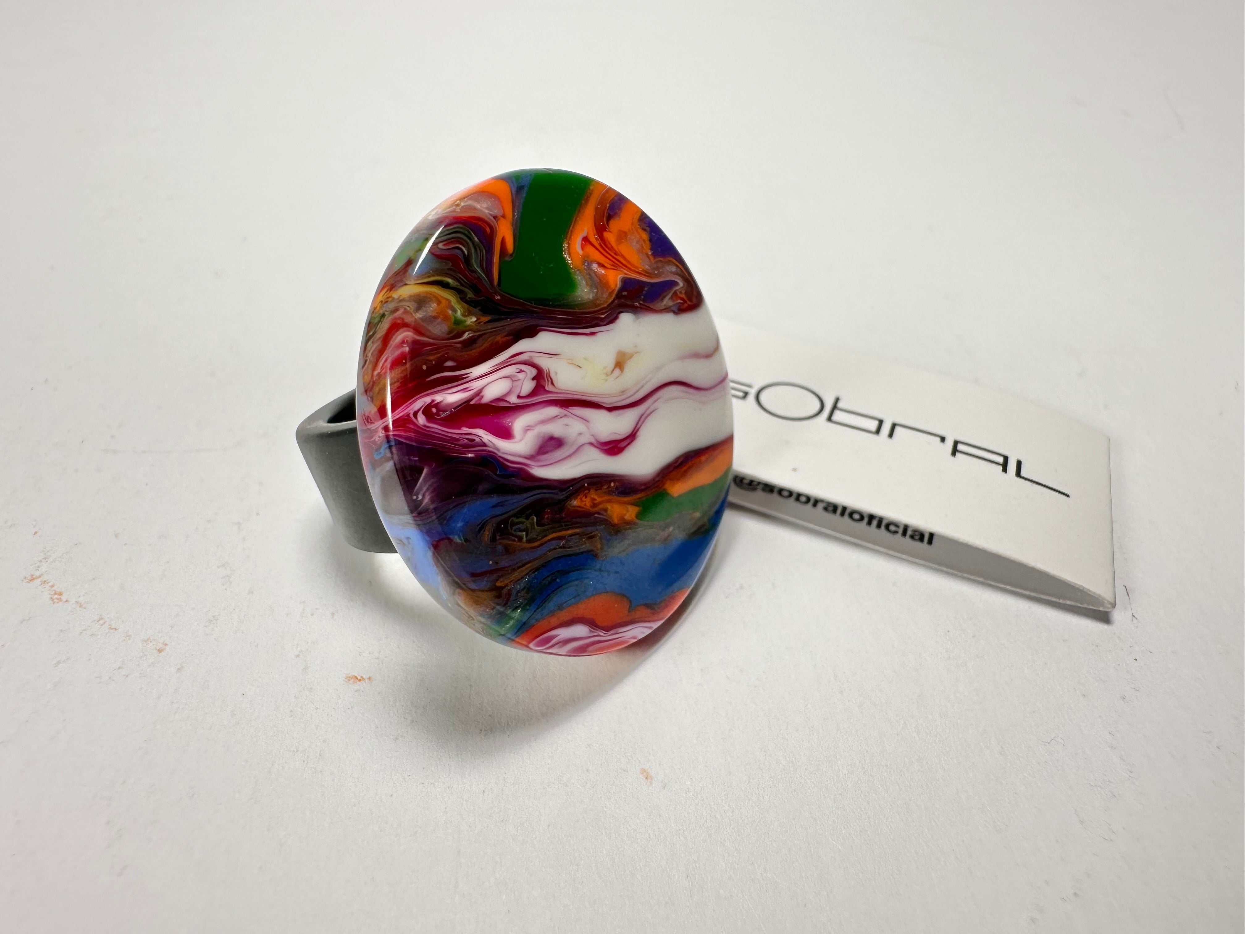 Sobral - Multi-Colour "Retalhos Efeitos" Resin Ring ( 004934 ) - Size UK N / US 7