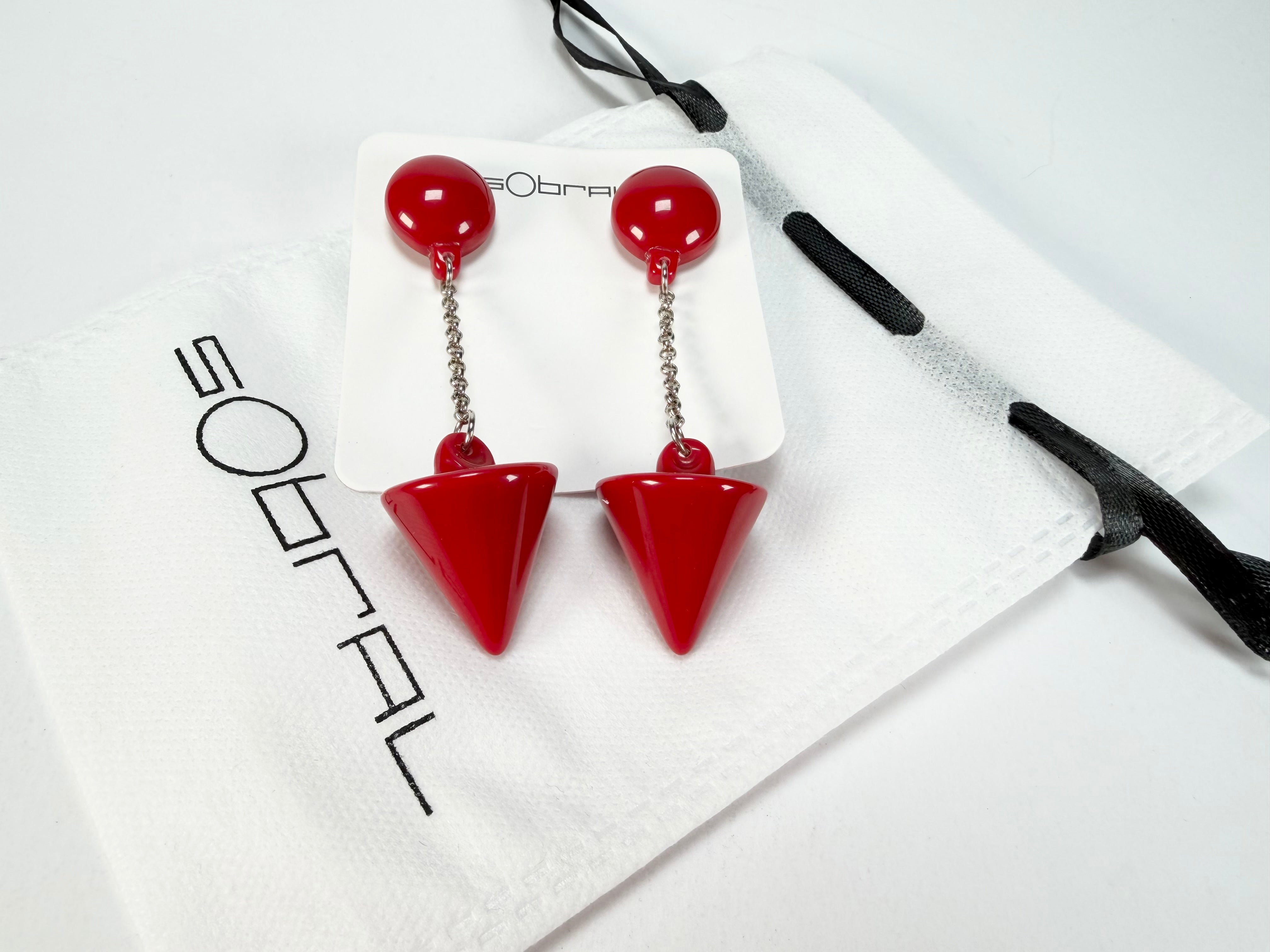 Sobral - Mix 2023 "MD KL" Red Cones Resin Earrings ( 005370 )