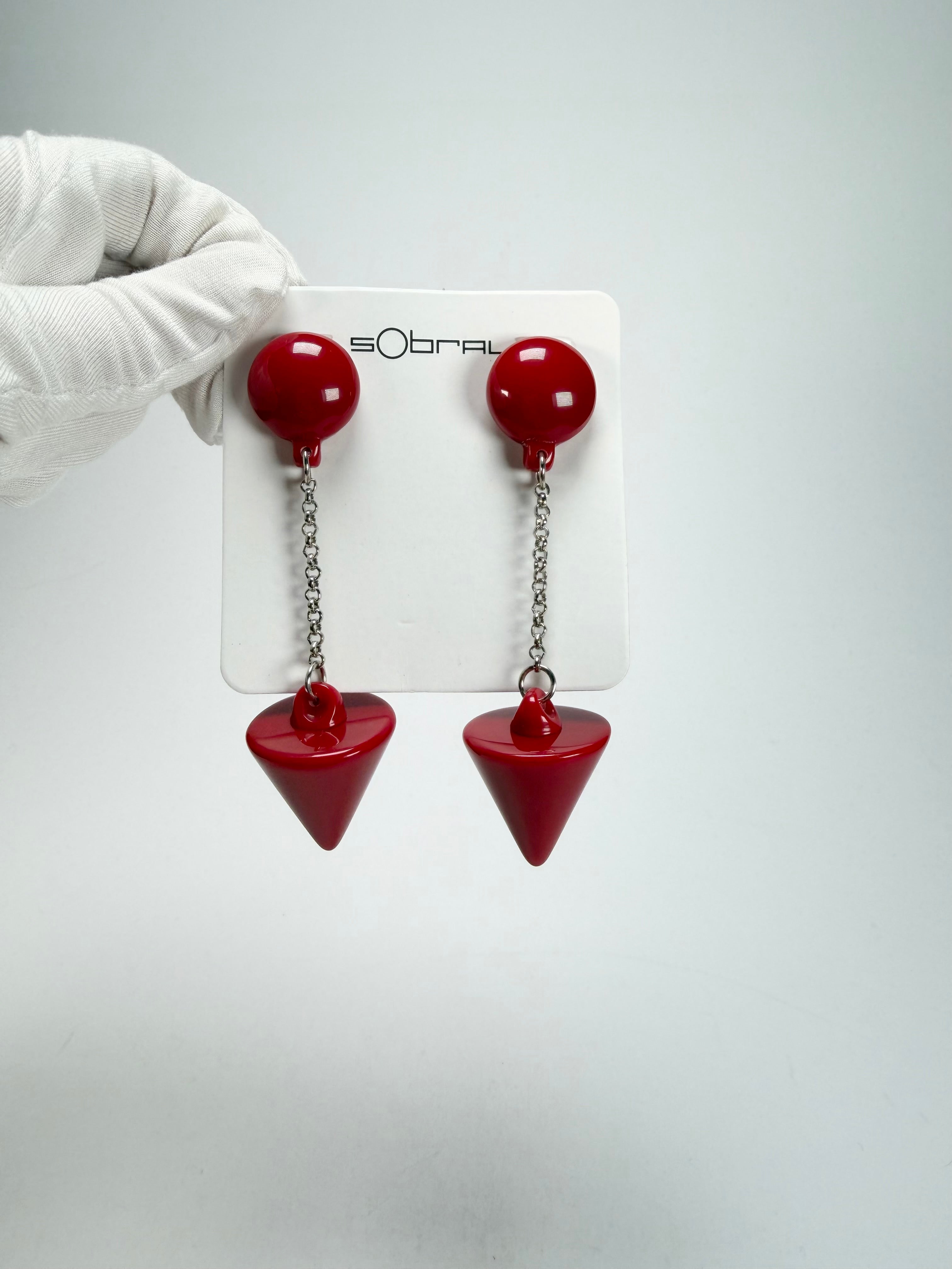Sobral - Mix 2023 "MD KL" Red Cones Resin Earrings ( 005370 )