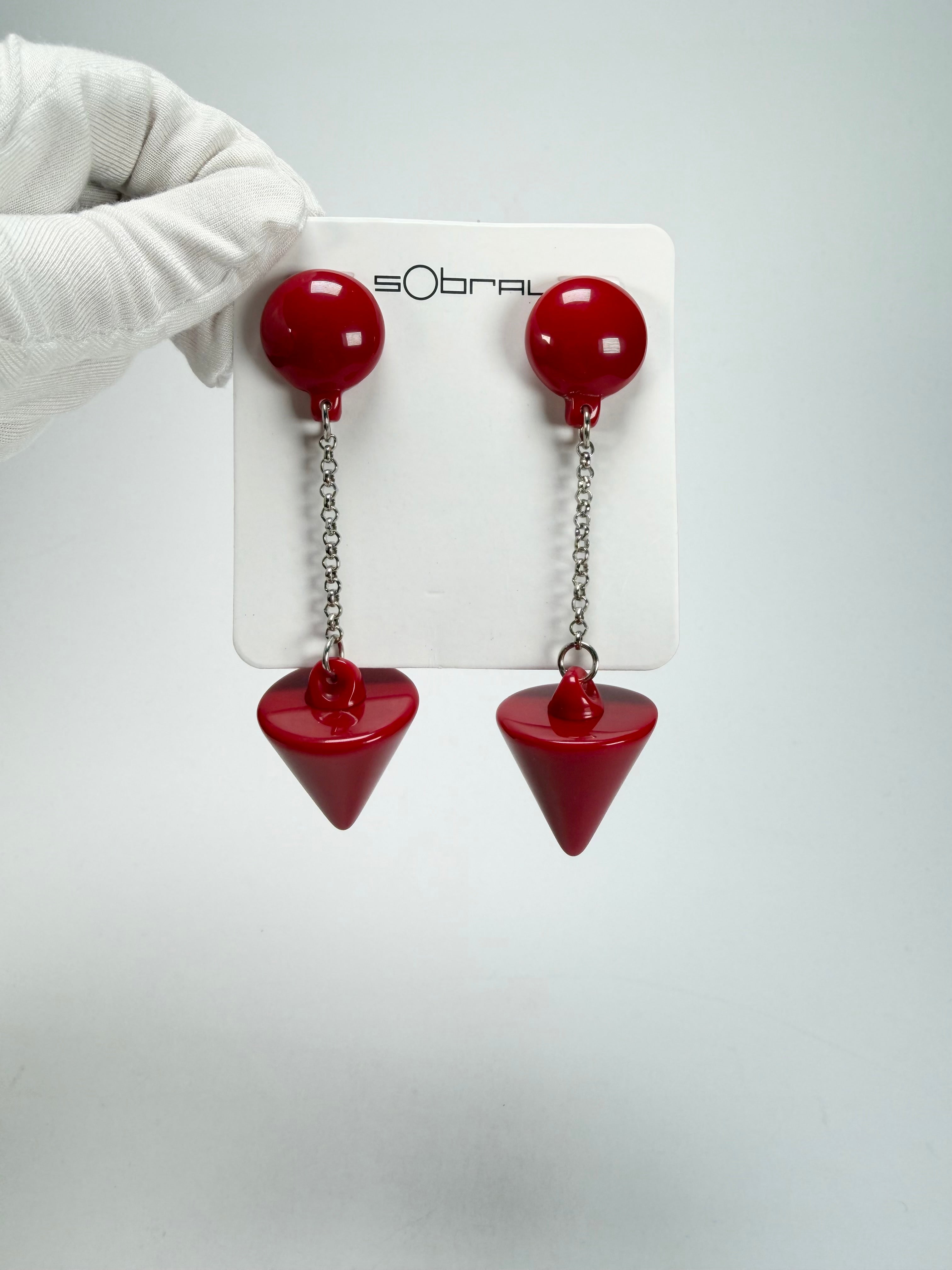 Sobral - Mix 2023 "MD KL" Red Cones Resin Earrings ( 005370 )