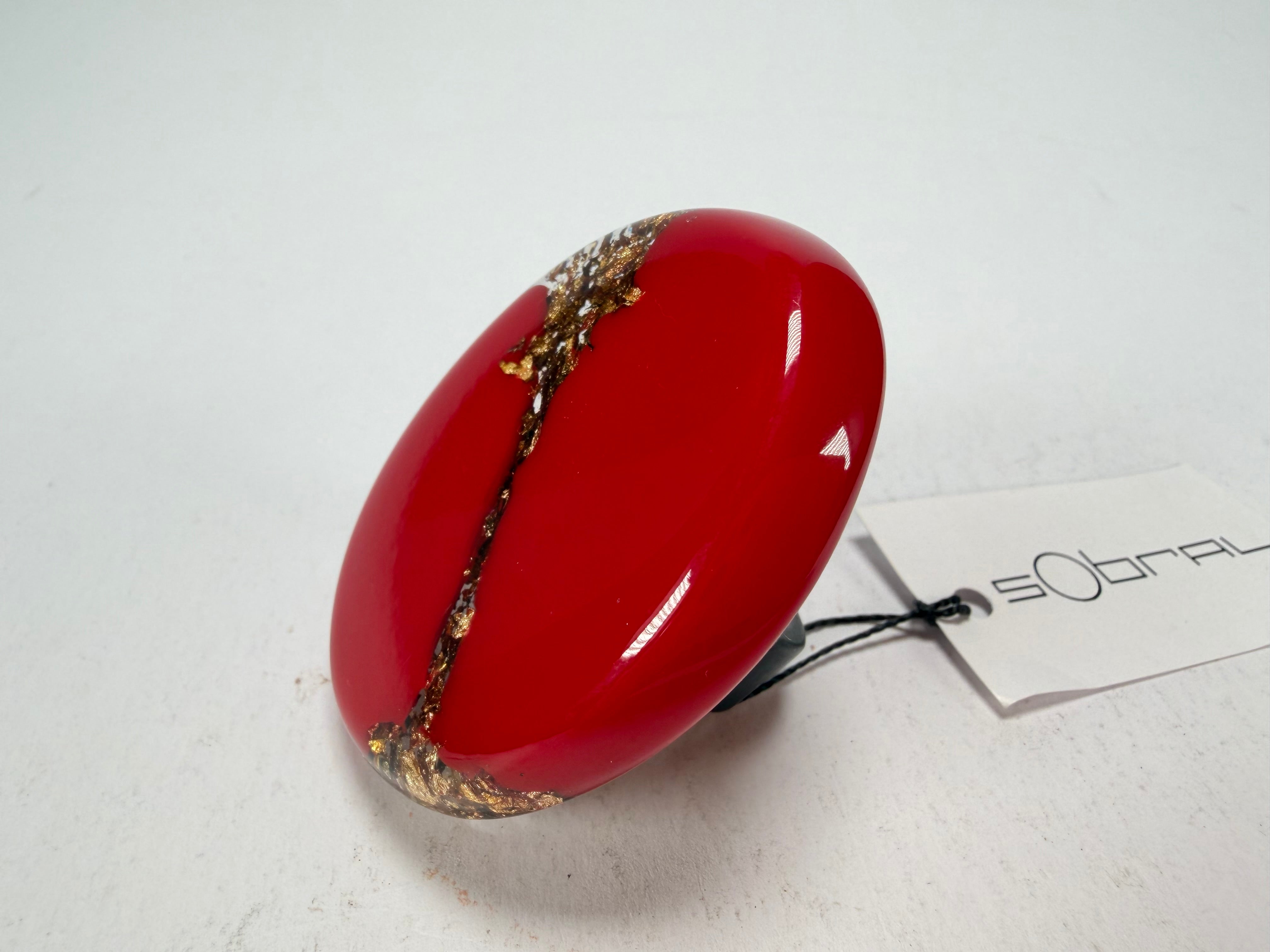 Sobral - Metalique "Munique" Orlando Red Resin Ring ( 005145 ) - Size UK Q  / US 8