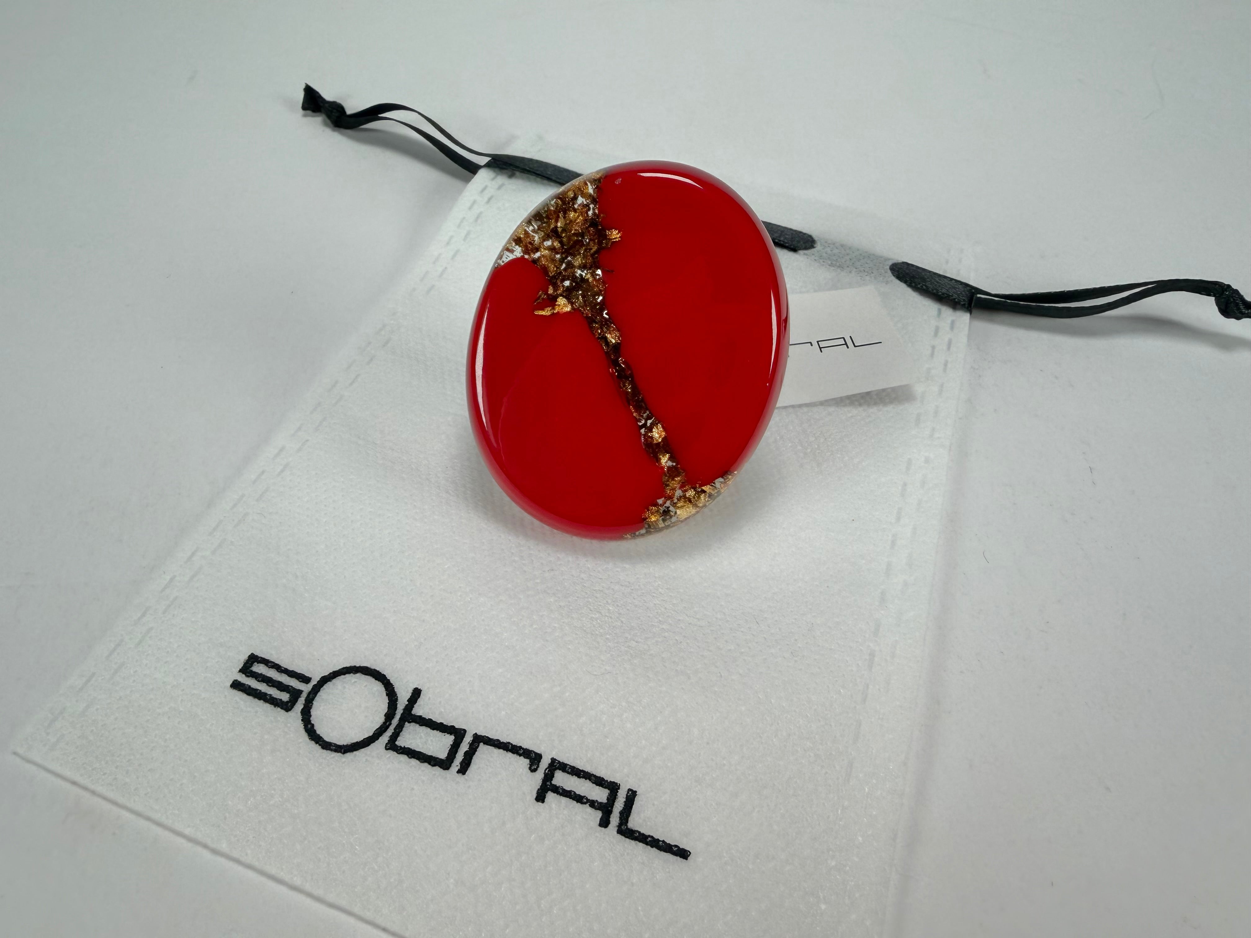 Sobral - Metalique "Munique" Orlando Red Resin Ring ( 005145 ) - Size UK Q  / US 8