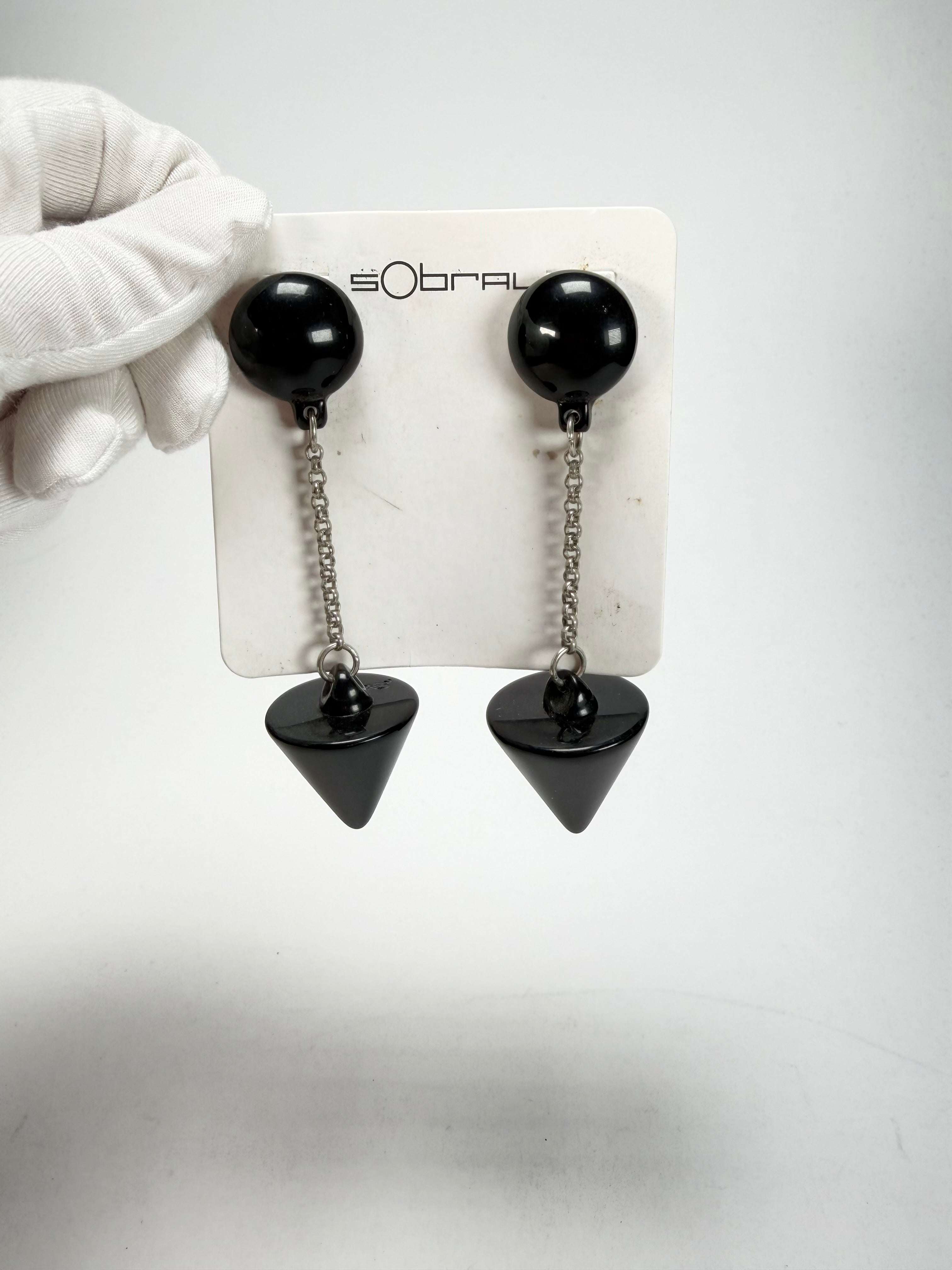 Sobral - Mix 2023 "MD KL" Black Cones Resin Earrings ( 005370 )