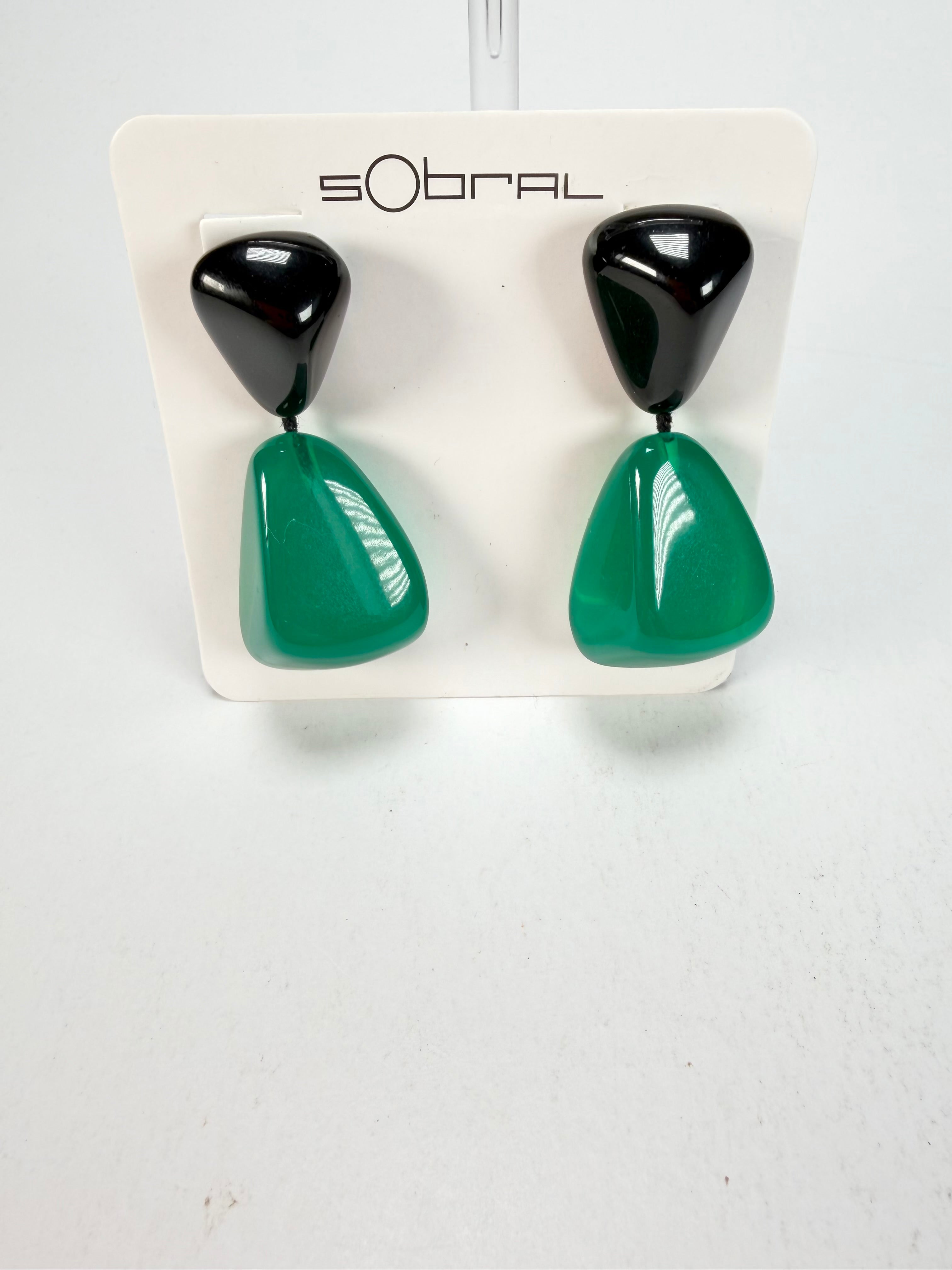 Sobral - Mix 2023 "Cusco" Black & Green Cristal Resin Earrings ( 005410 )