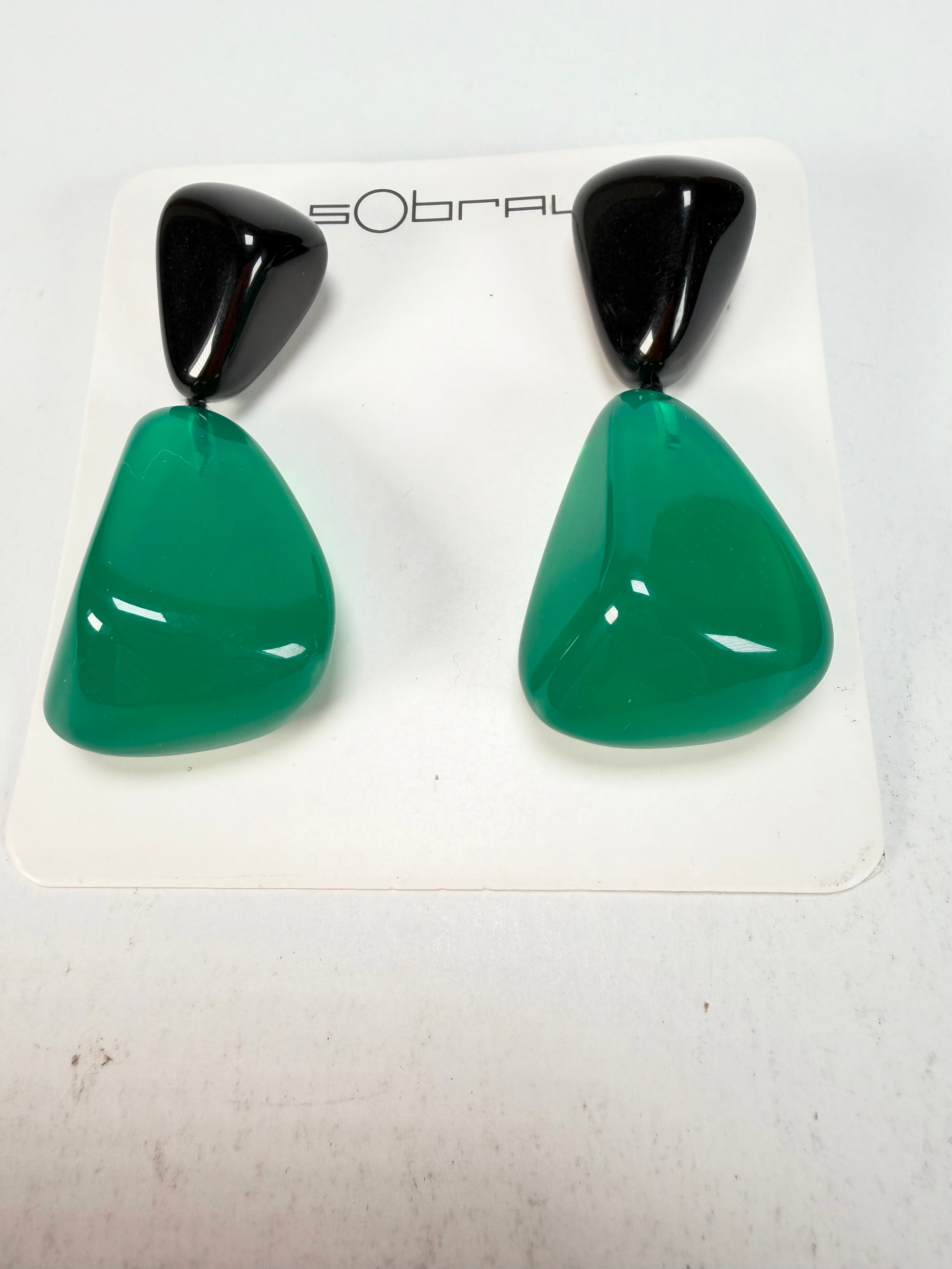 Sobral - Mix 2023 "Cusco" Black & Green Cristal Resin Earrings ( 005410 )