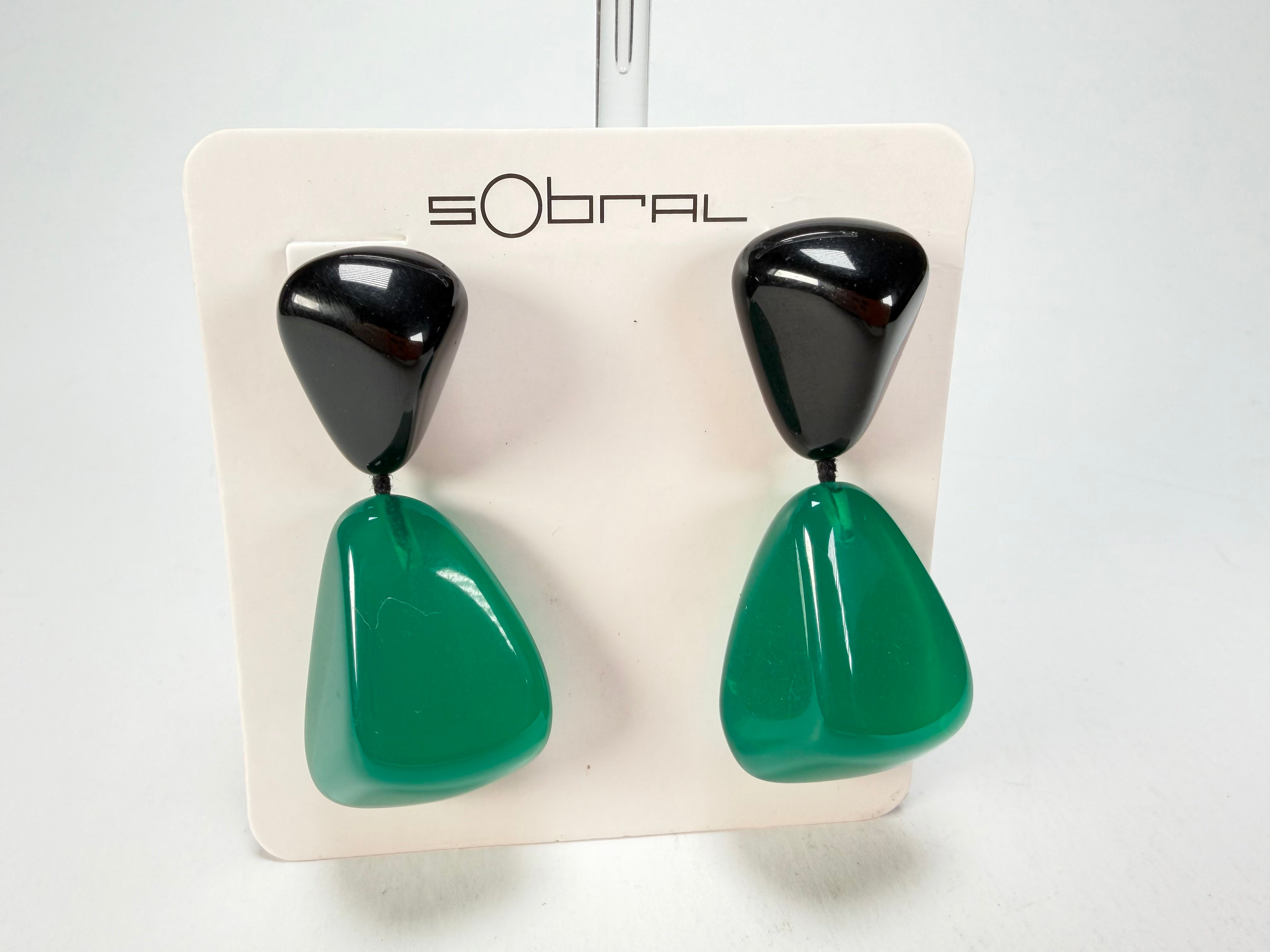 Sobral - Mix 2023 "Cusco" Black & Green Cristal Resin Earrings ( 005410 )