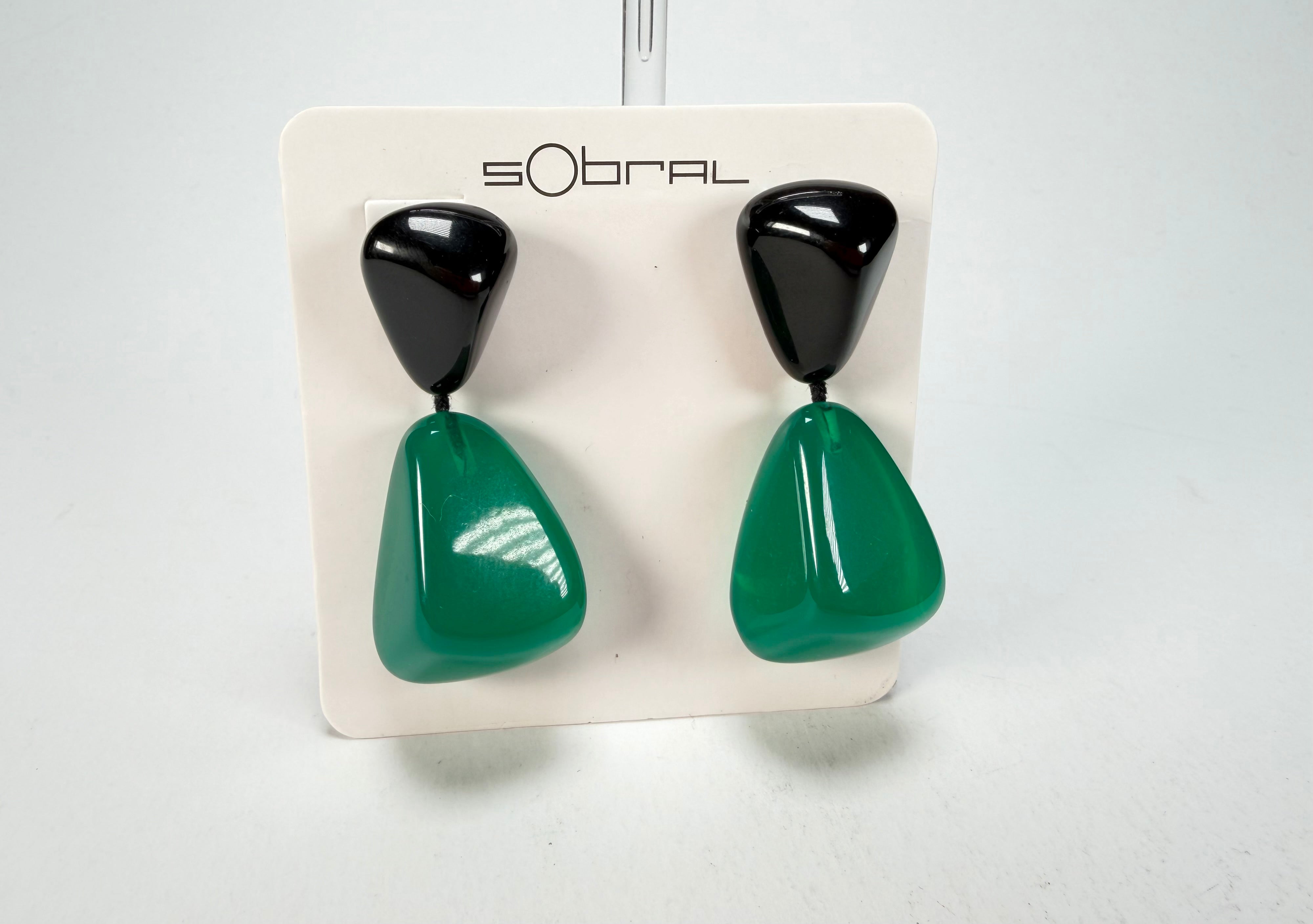 Sobral - Mix 2023 "Cusco" Black & Green Cristal Resin Earrings ( 005410 )