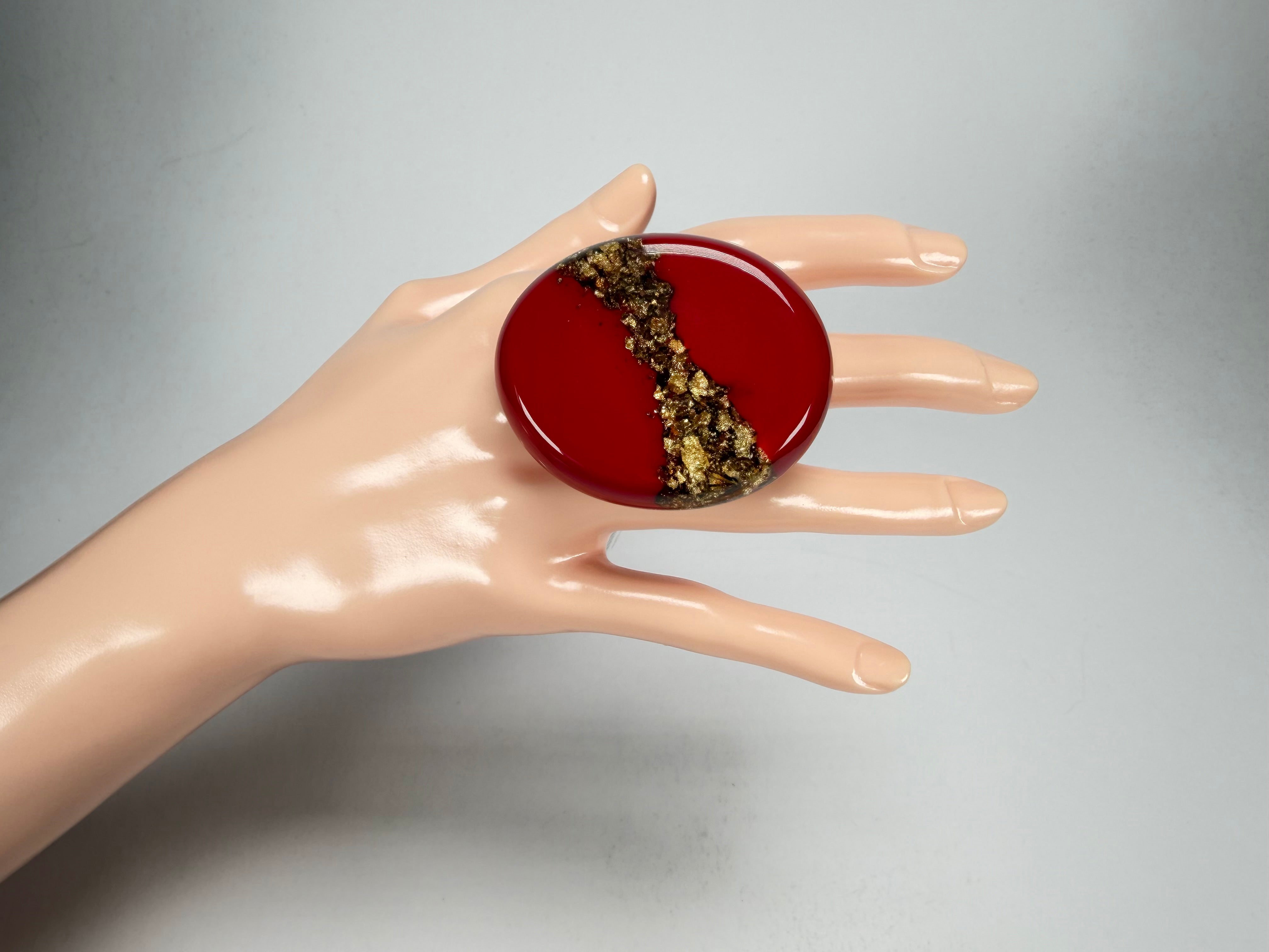 Sobral - Metalique "Munique" Orlando Red Resin Ring ( 005145 ) - Size UK Q / US 8