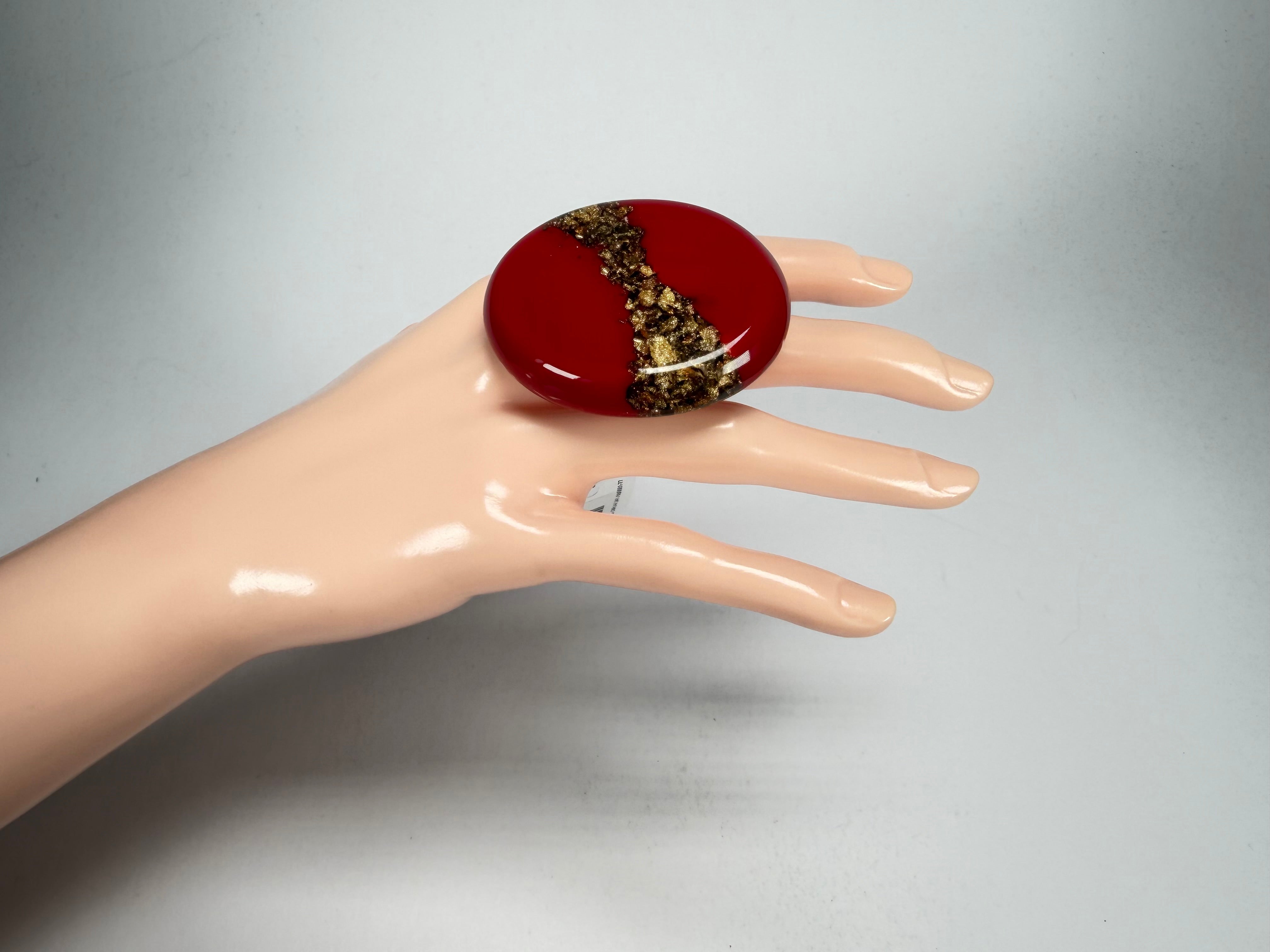 Sobral - Metalique "Munique" Orlando Red Resin Ring ( 005145 ) - Size UK Q / US 8