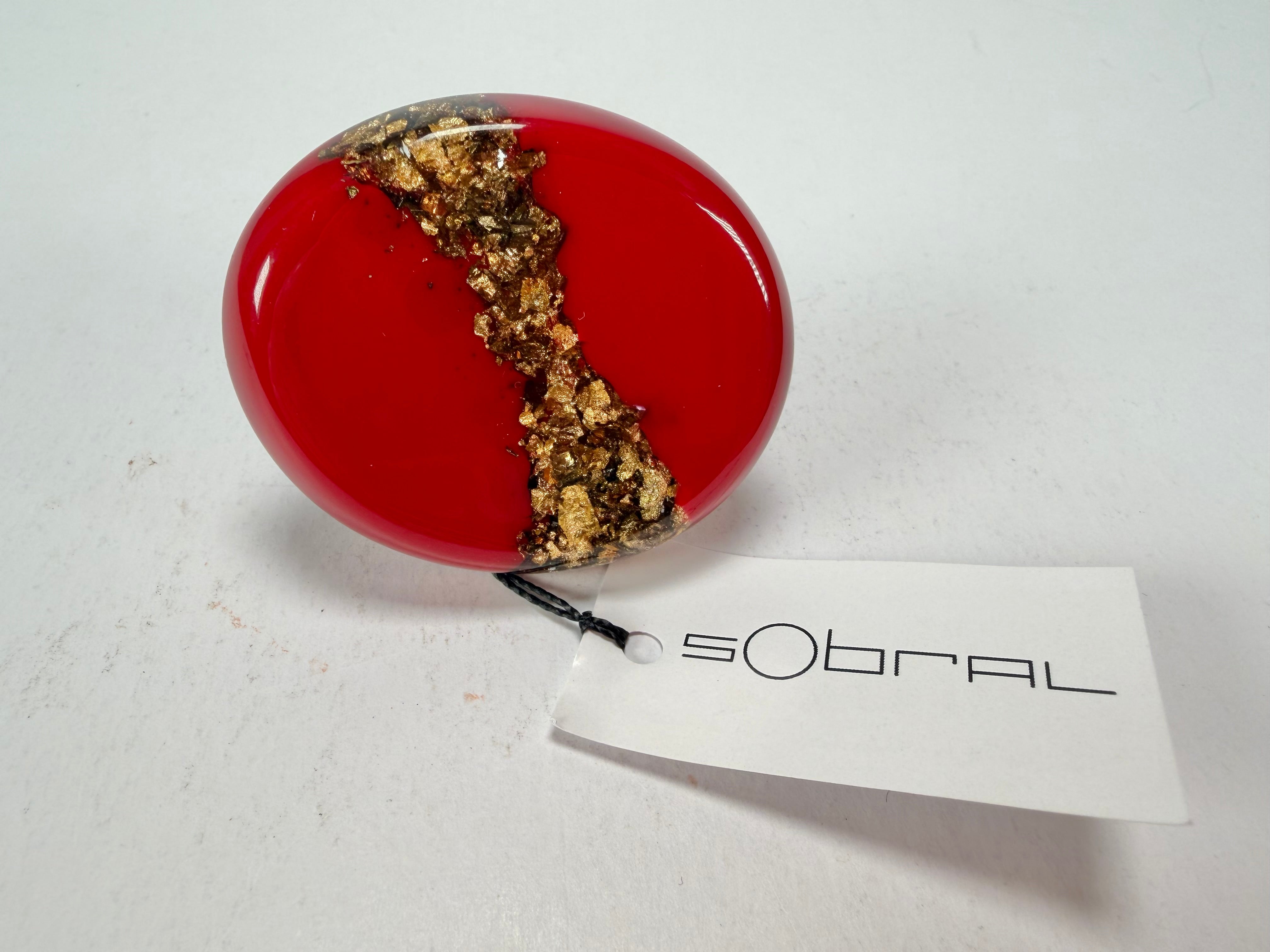 Sobral - Metalique "Munique" Orlando Red Resin Ring ( 005145 ) - Size UK Q / US 8