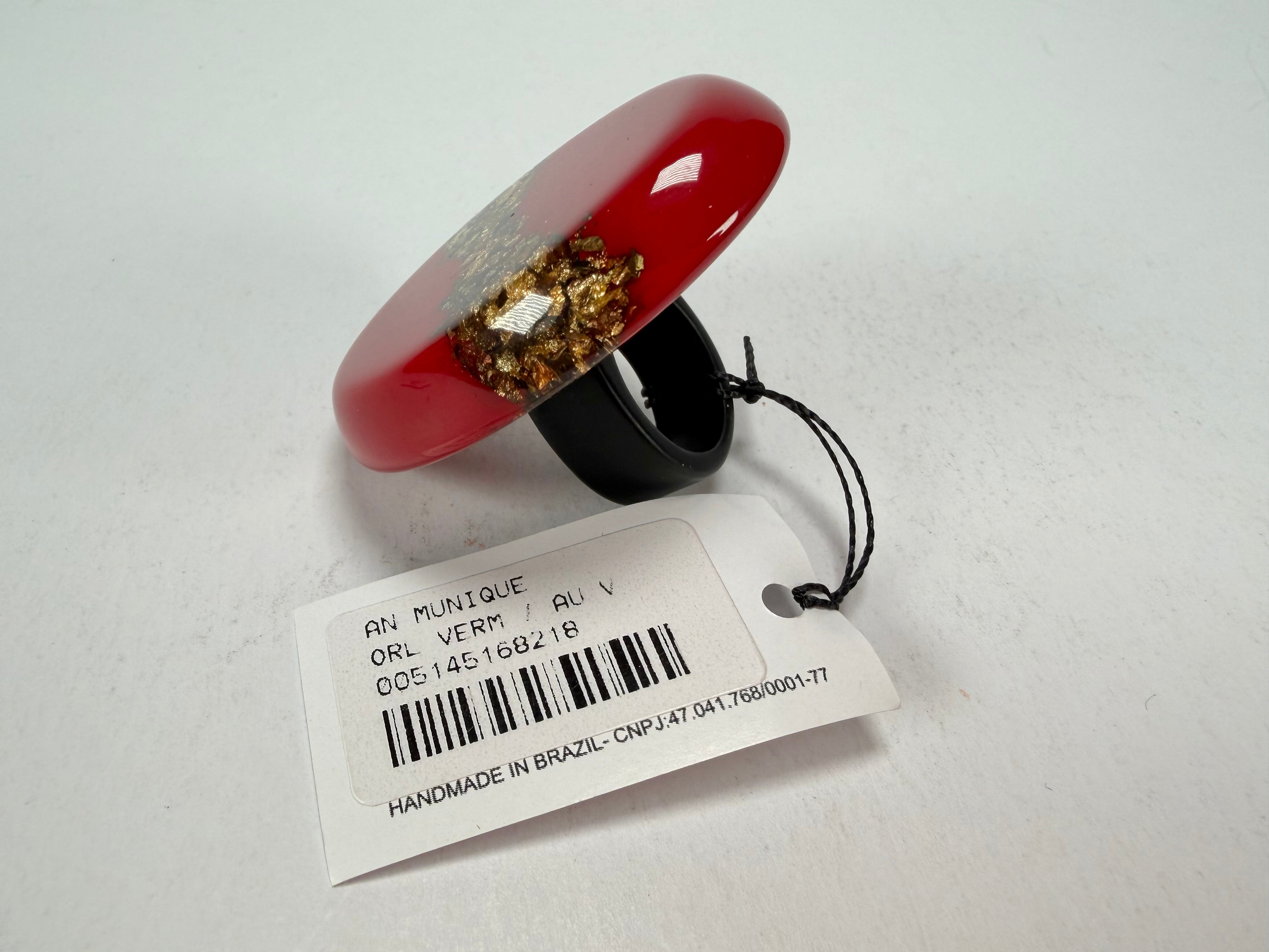 Sobral - Metalique "Munique" Orlando Red Resin Ring ( 005145 ) - Size UK Q / US 8