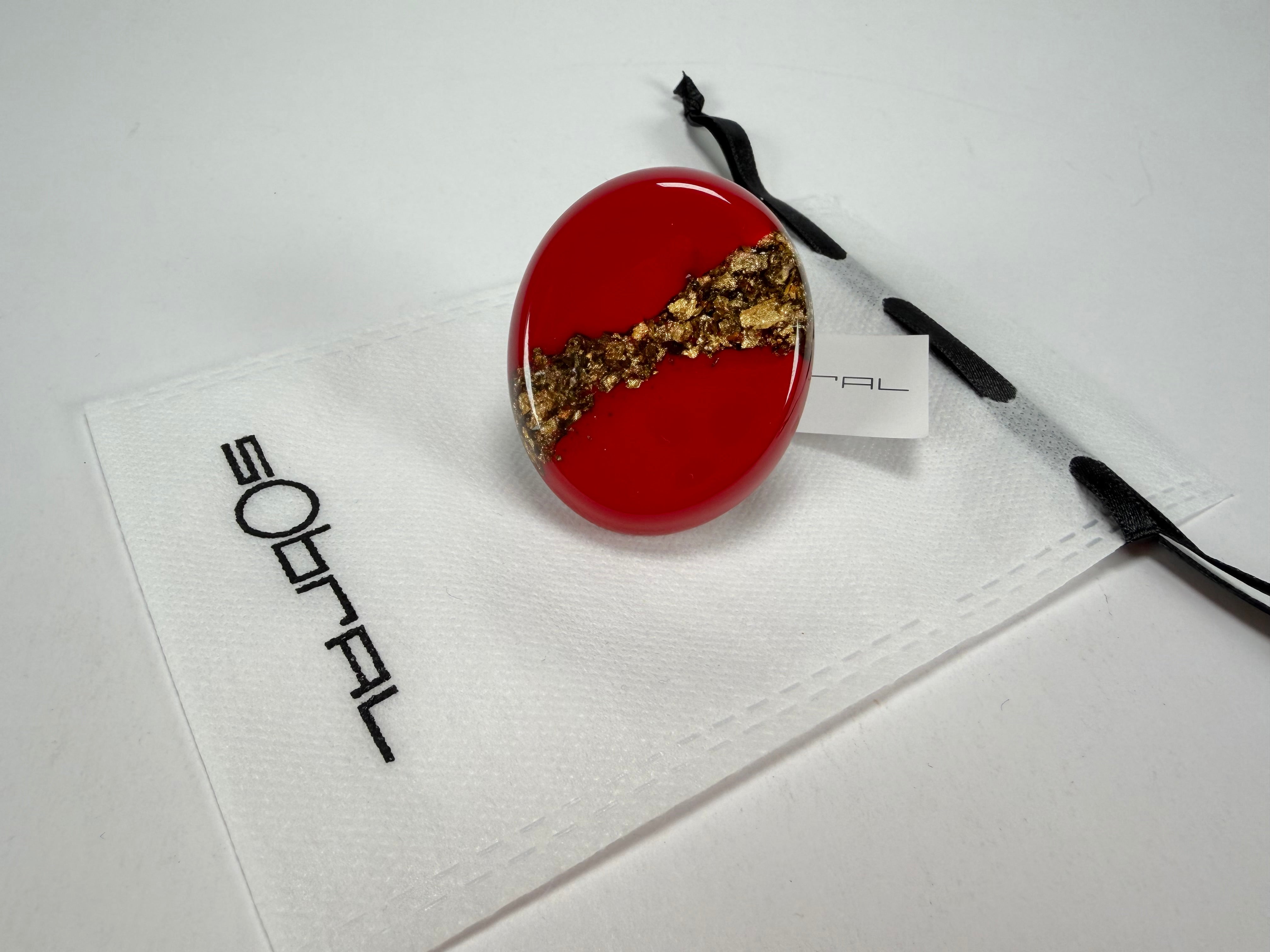 Sobral - Metalique "Munique" Orlando Red Resin Ring ( 005145 ) - Size UK Q / US 8