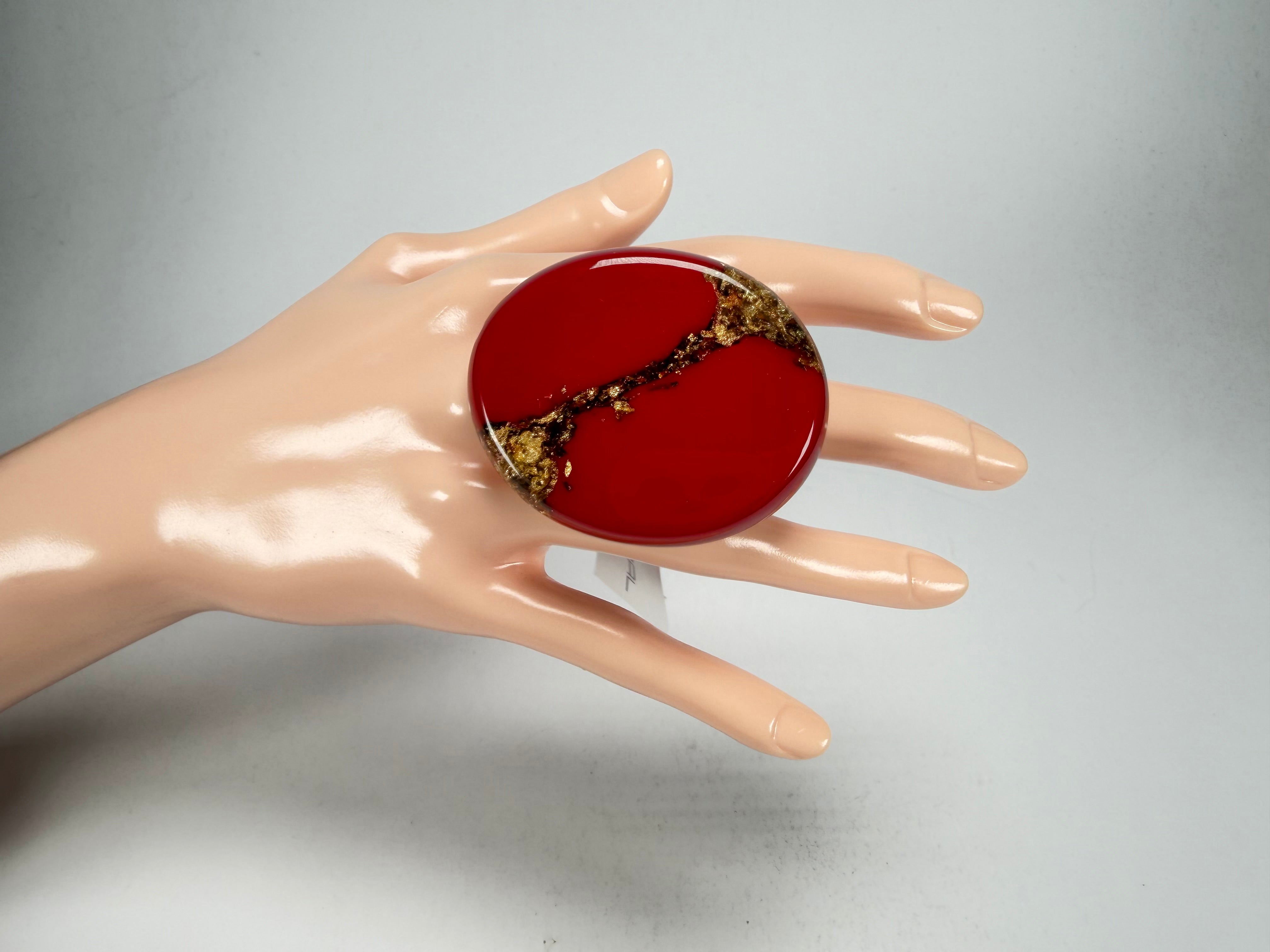 Sobral - Metalique "Munique" Orlando Red Resin Ring ( 005145 ) - Size UK S / US 9