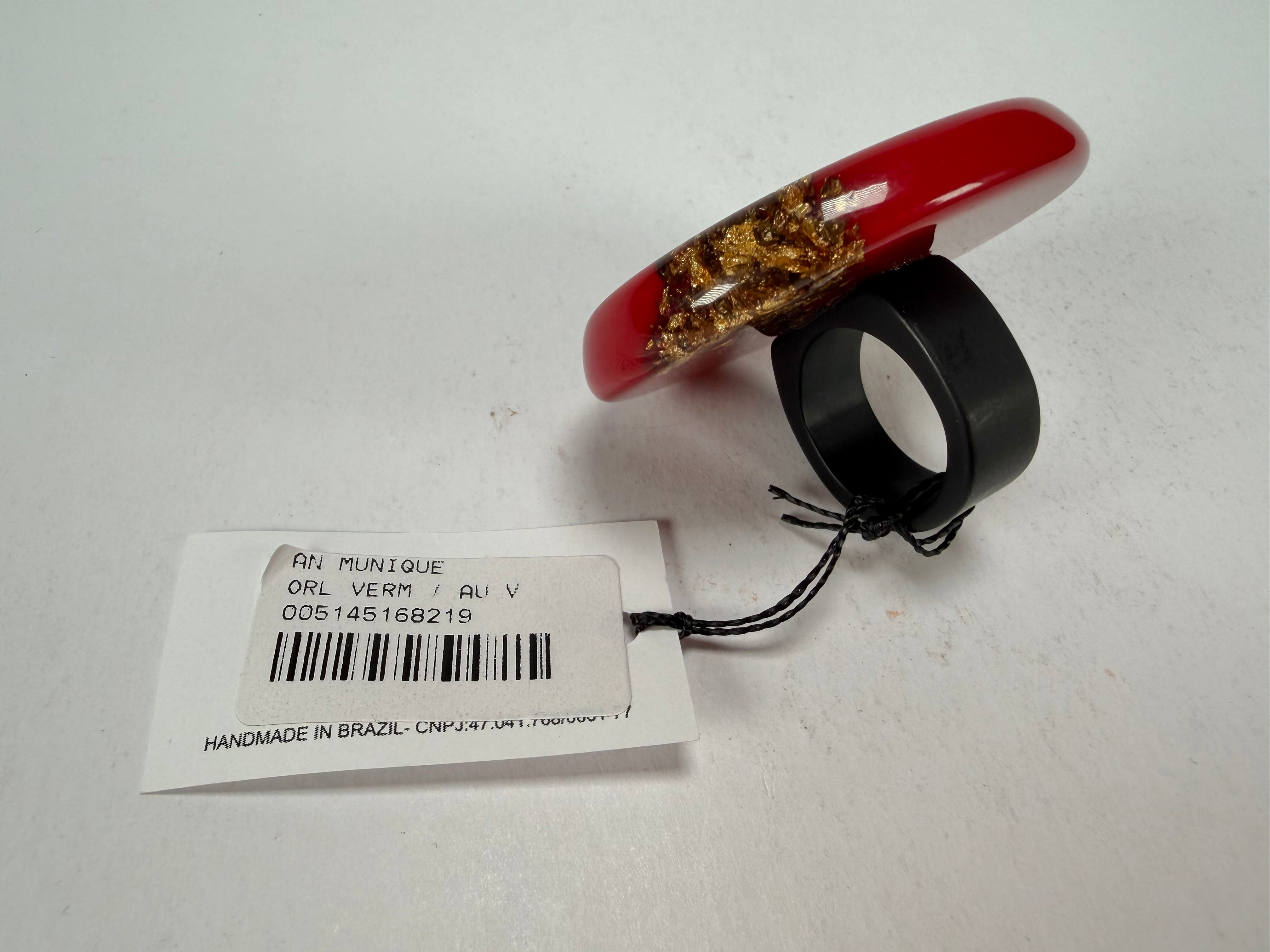 Sobral - Metalique "Munique" Orlando Red Resin Ring ( 005145 ) - Size UK S / US 9