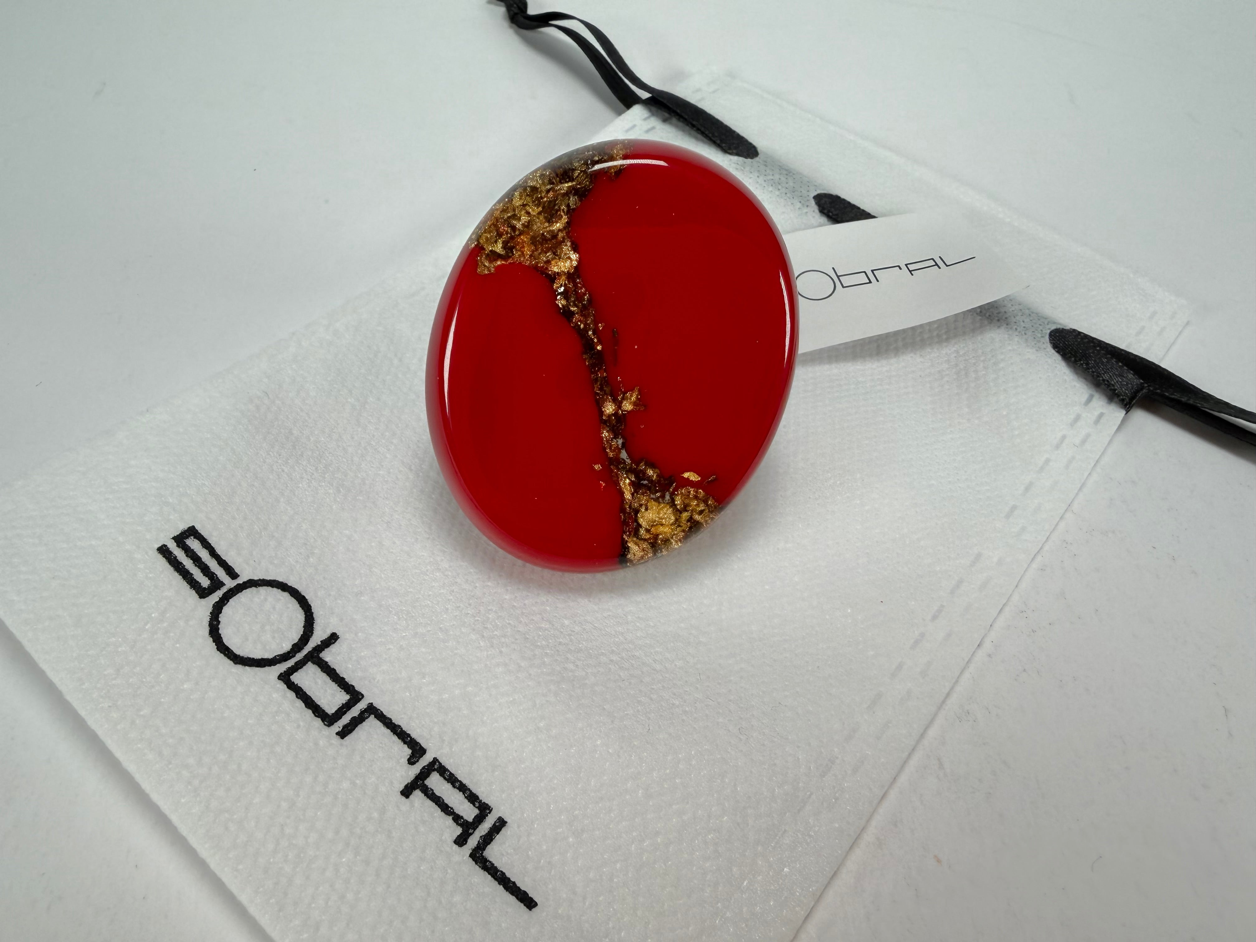 Sobral - Metalique "Munique" Orlando Red Resin Ring ( 005145 ) - Size UK S / US 9