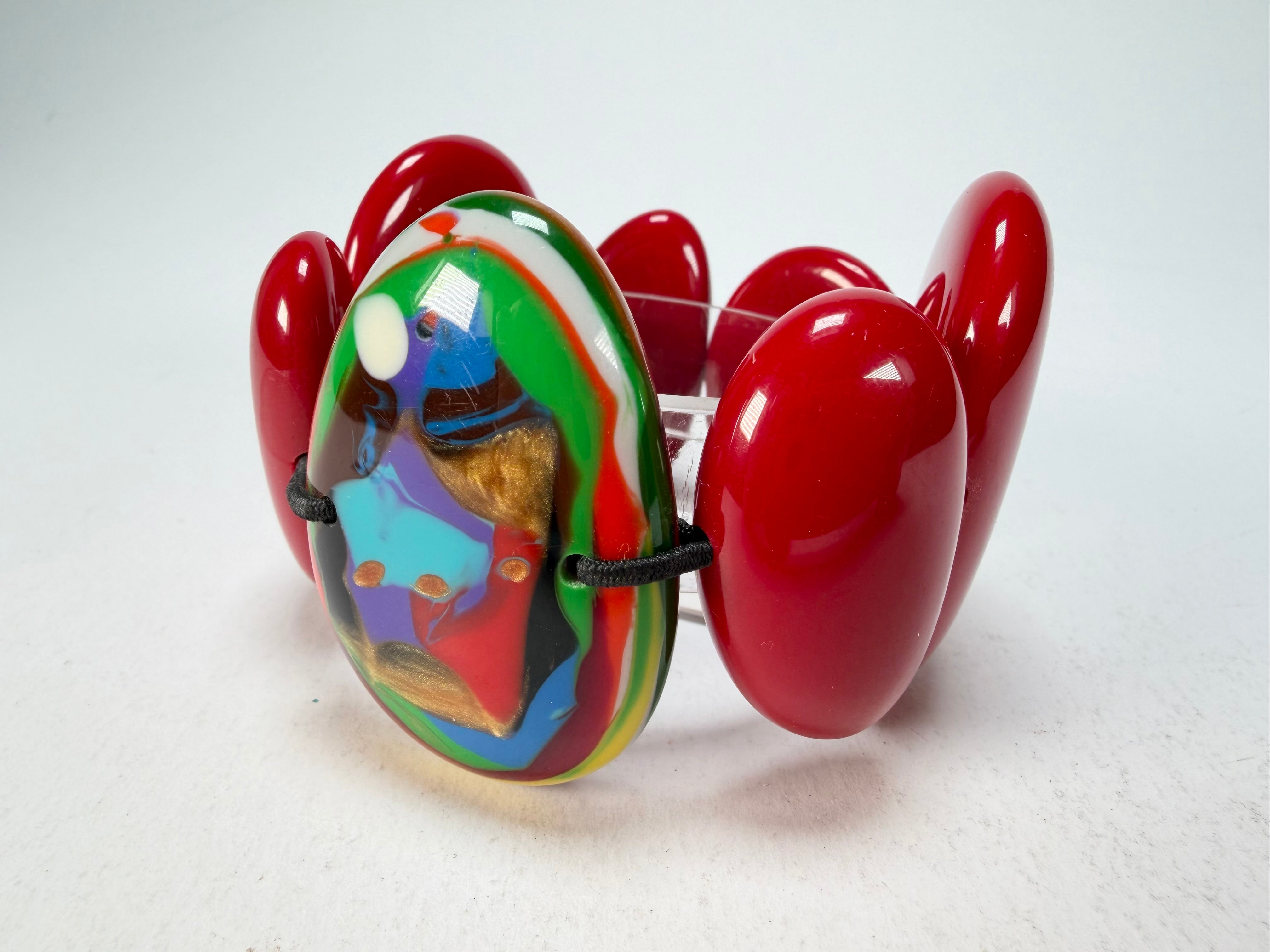 Sobral - Multi-Colour "Inspiração" K Red Elasticated Resin Bracelet ( 003595 )