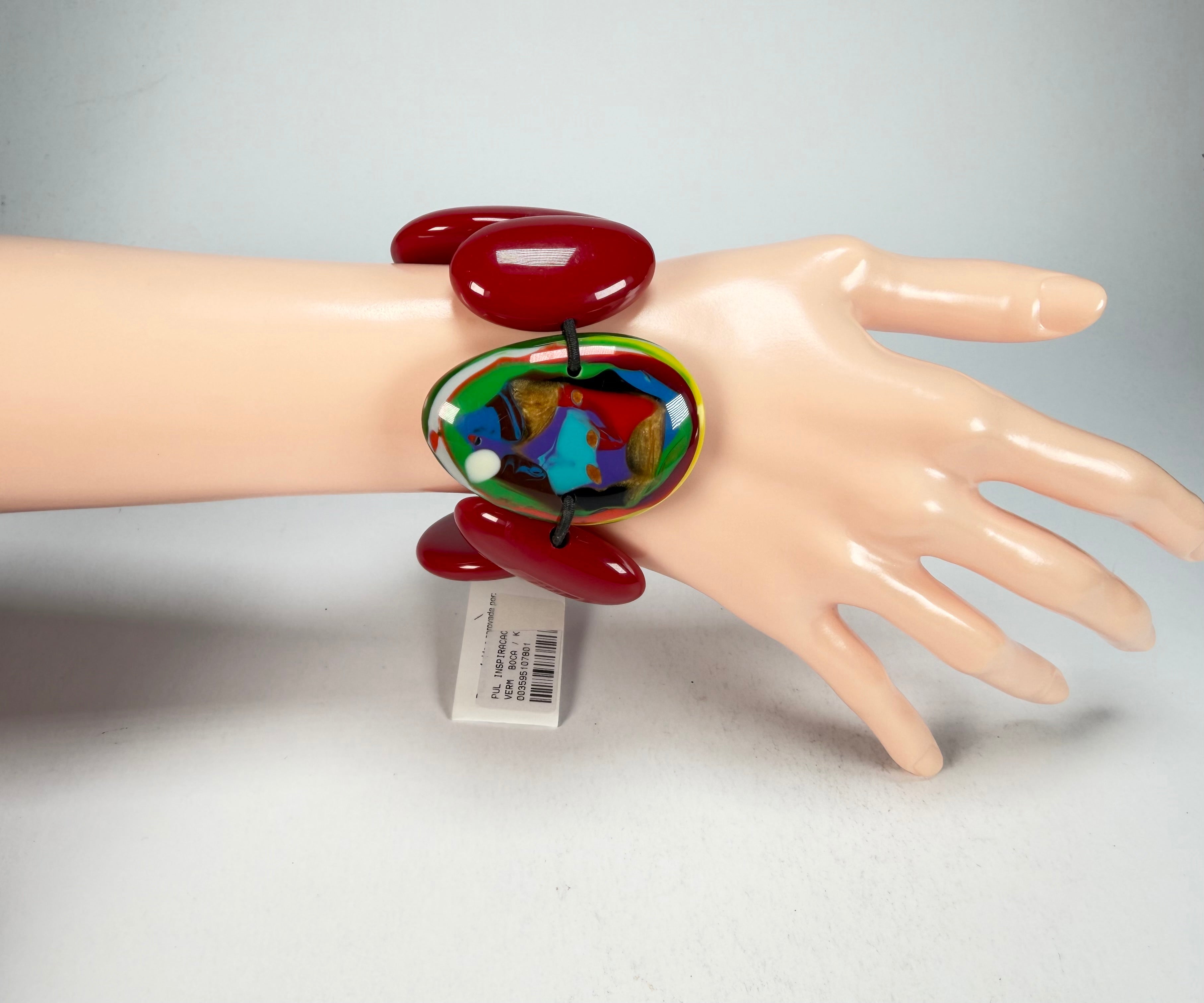 Sobral - Multi-Colour "Inspiração" K Red Elasticated Resin Bracelet ( 003595 )