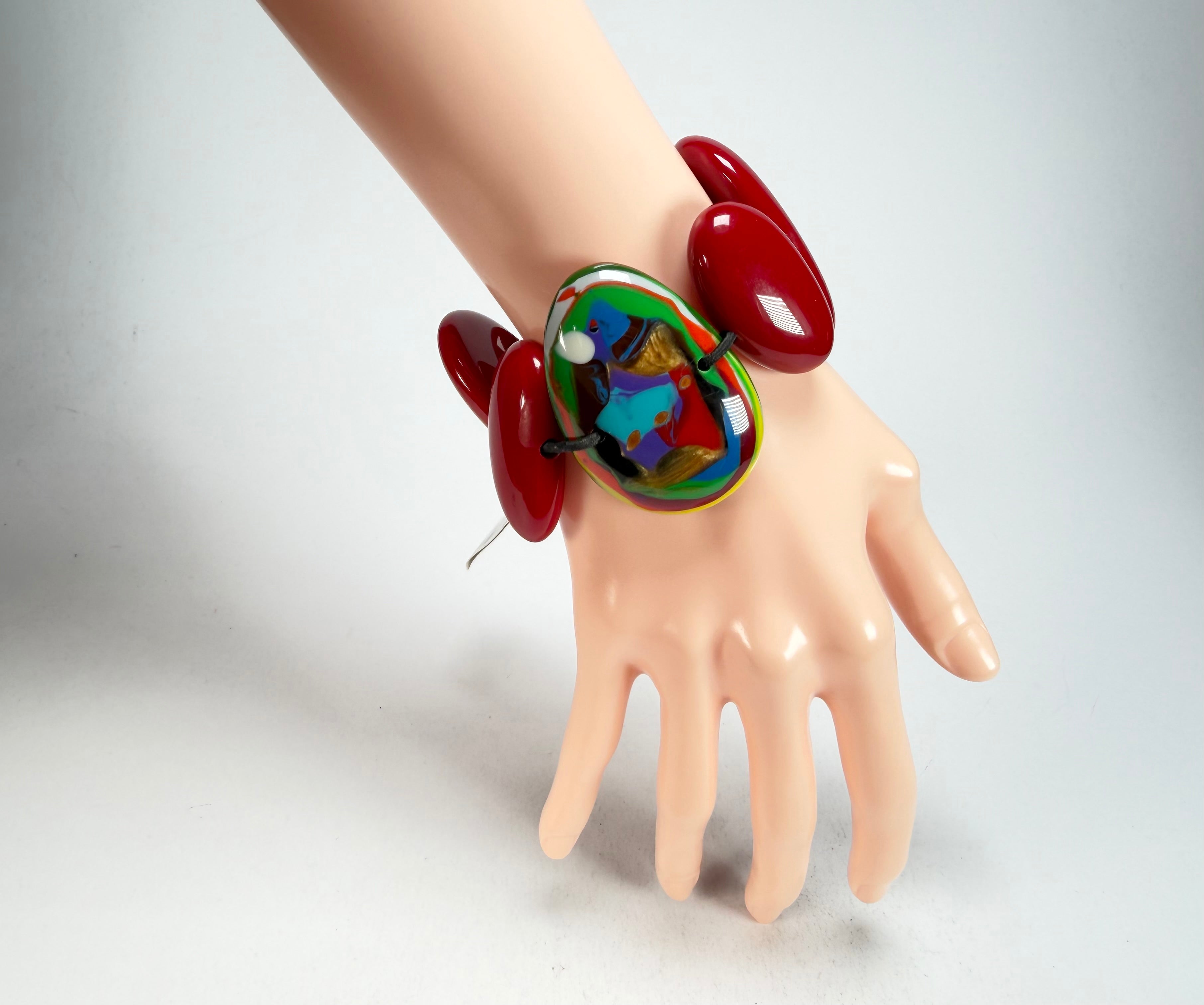 Sobral - Multi-Colour "Inspiração" K Red Elasticated Resin Bracelet ( 003595 )