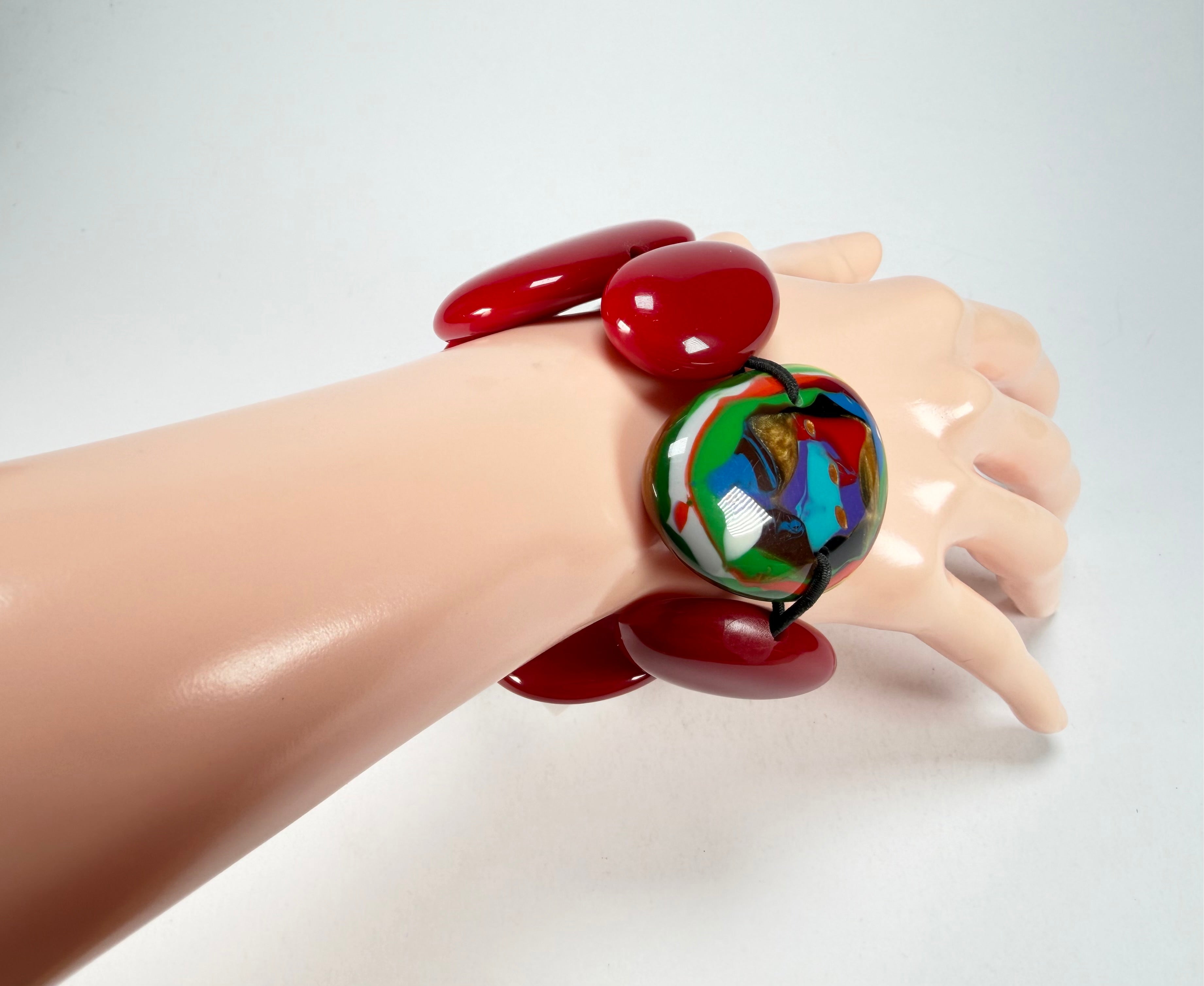 Sobral - Multi-Colour "Inspiração" K Red Elasticated Resin Bracelet ( 003595 )
