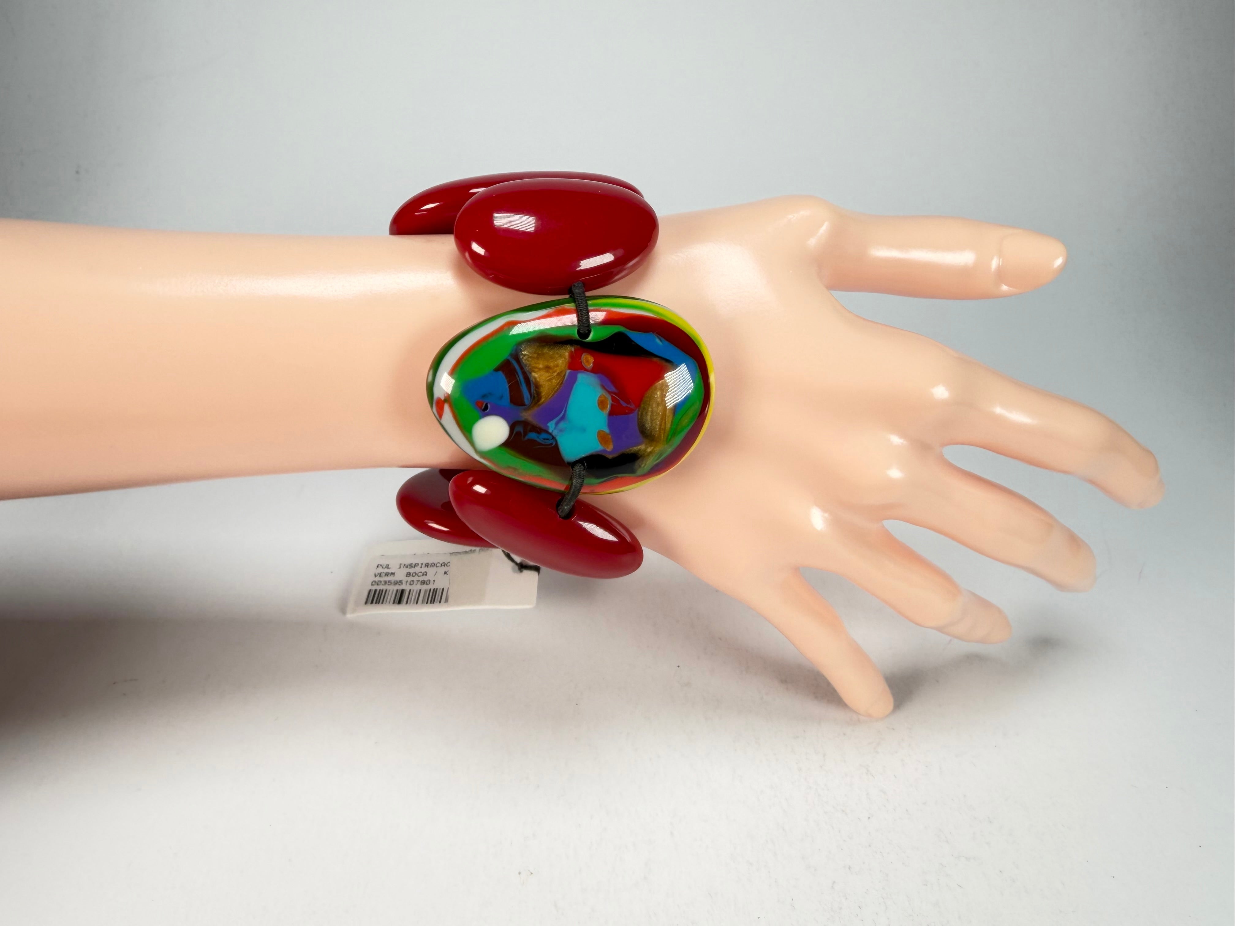 Sobral - Multi-Colour "Inspiração" K Red Elasticated Resin Bracelet ( 003595 )