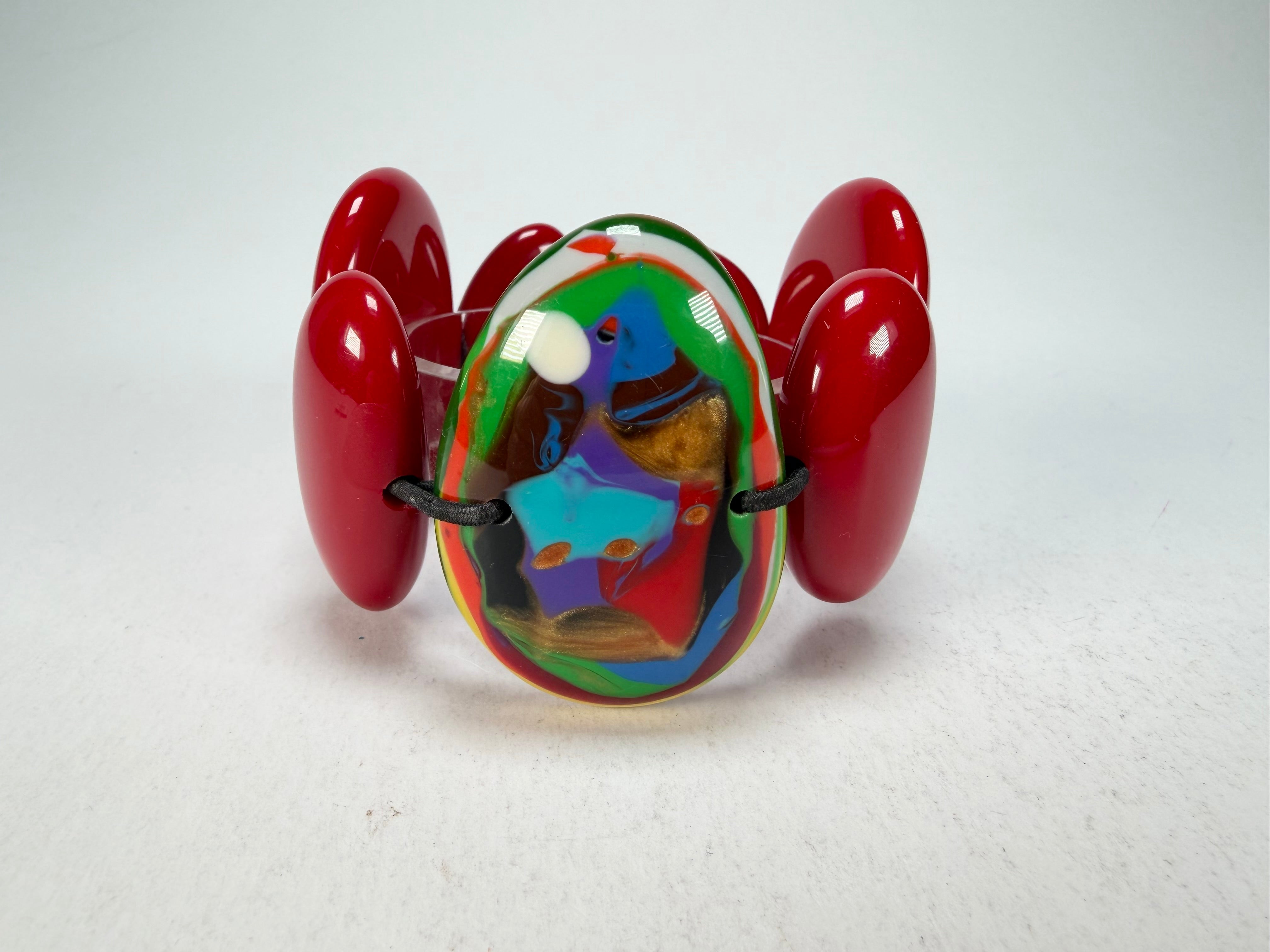 Sobral - Multi-Colour "Inspiração" K Red Elasticated Resin Bracelet ( 003595 )