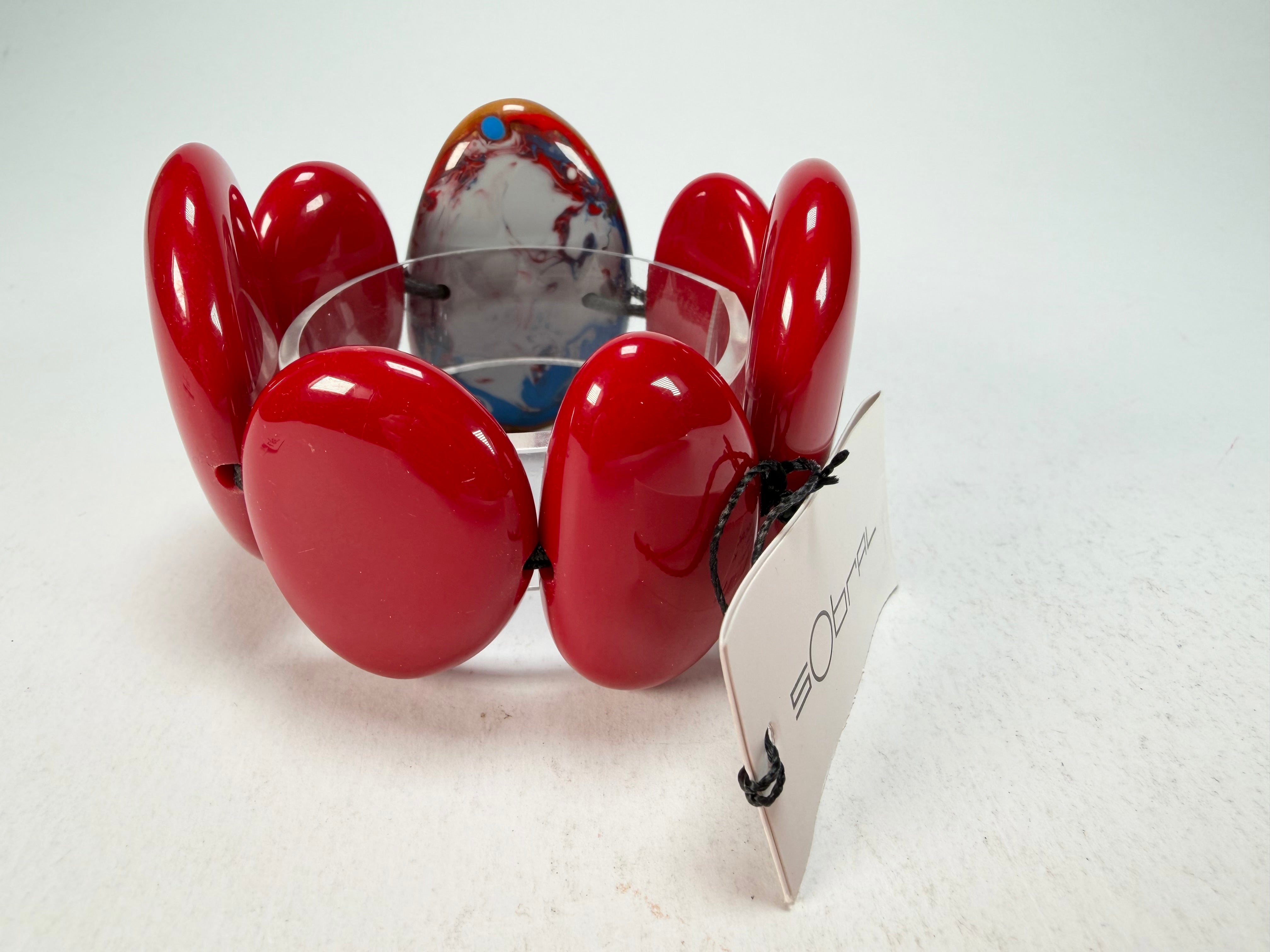 Sobral - Multi-Colour "Inspiração" K Red Elasticated Resin Bracelet ( 003595 )