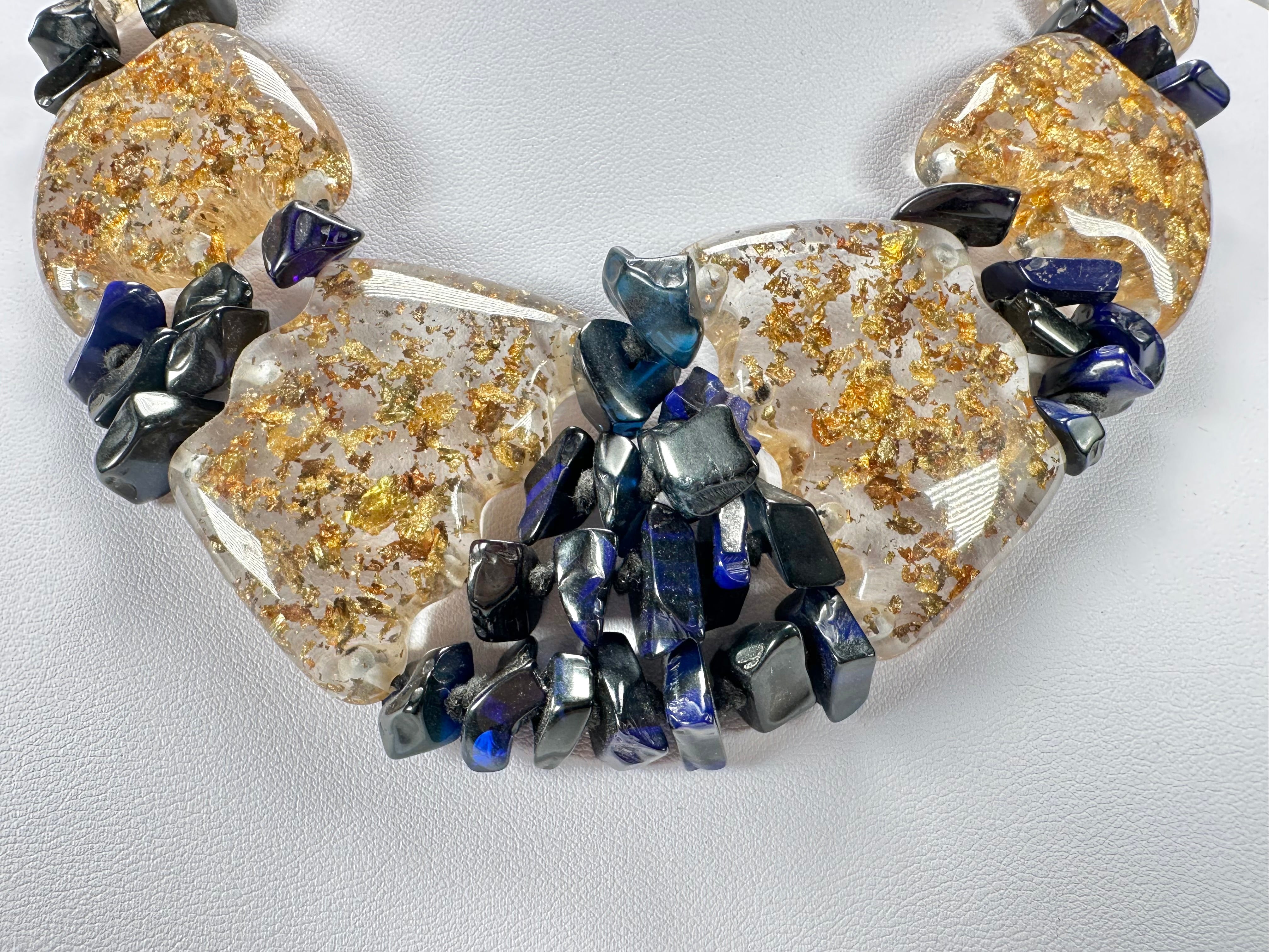 Sobral - Metalique "Radesh" Royal Blue Resin Necklace ( 003535 )