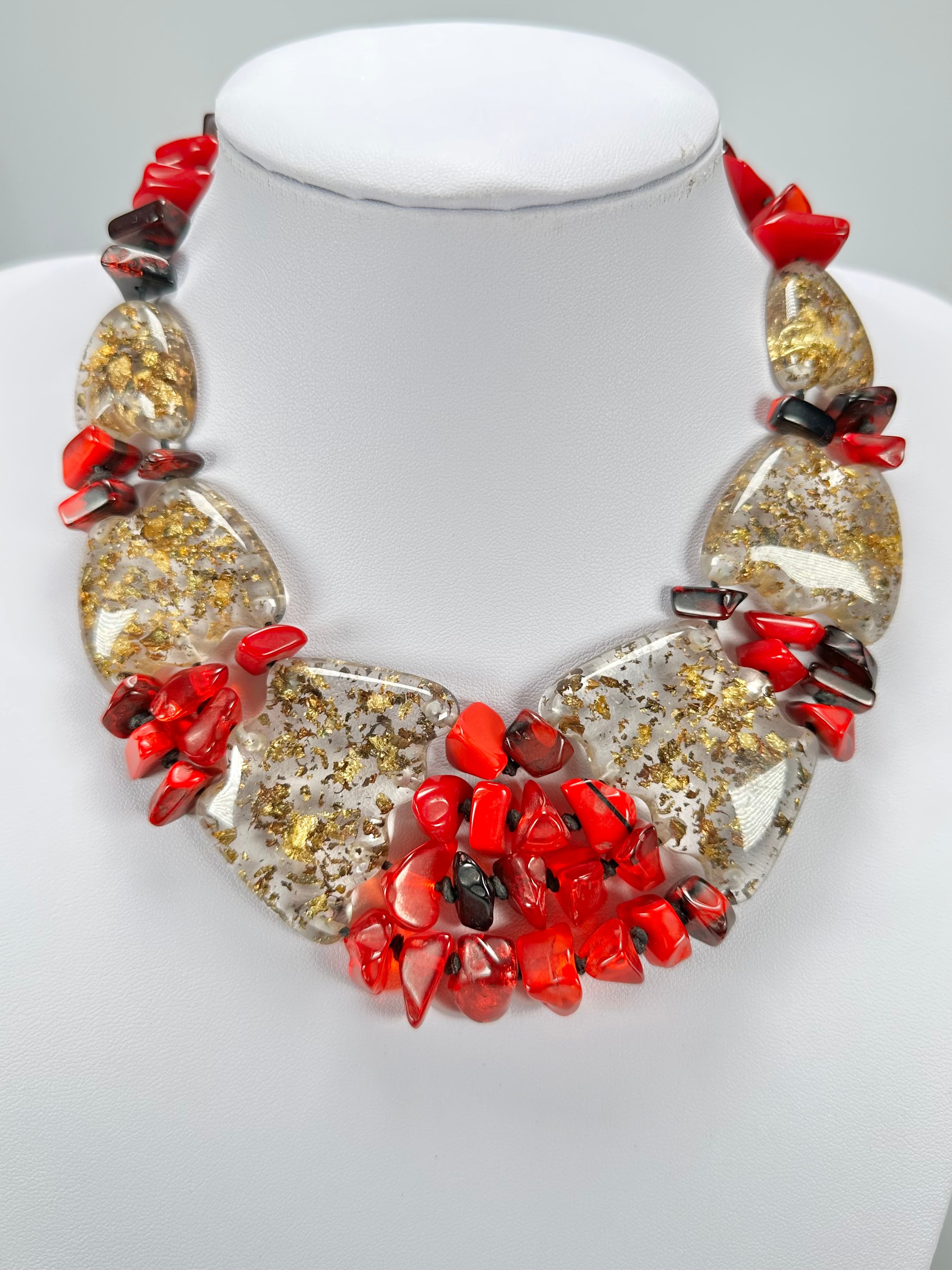 Sobral - Metalique "Radesh" Red Resin Necklace ( 003535 )