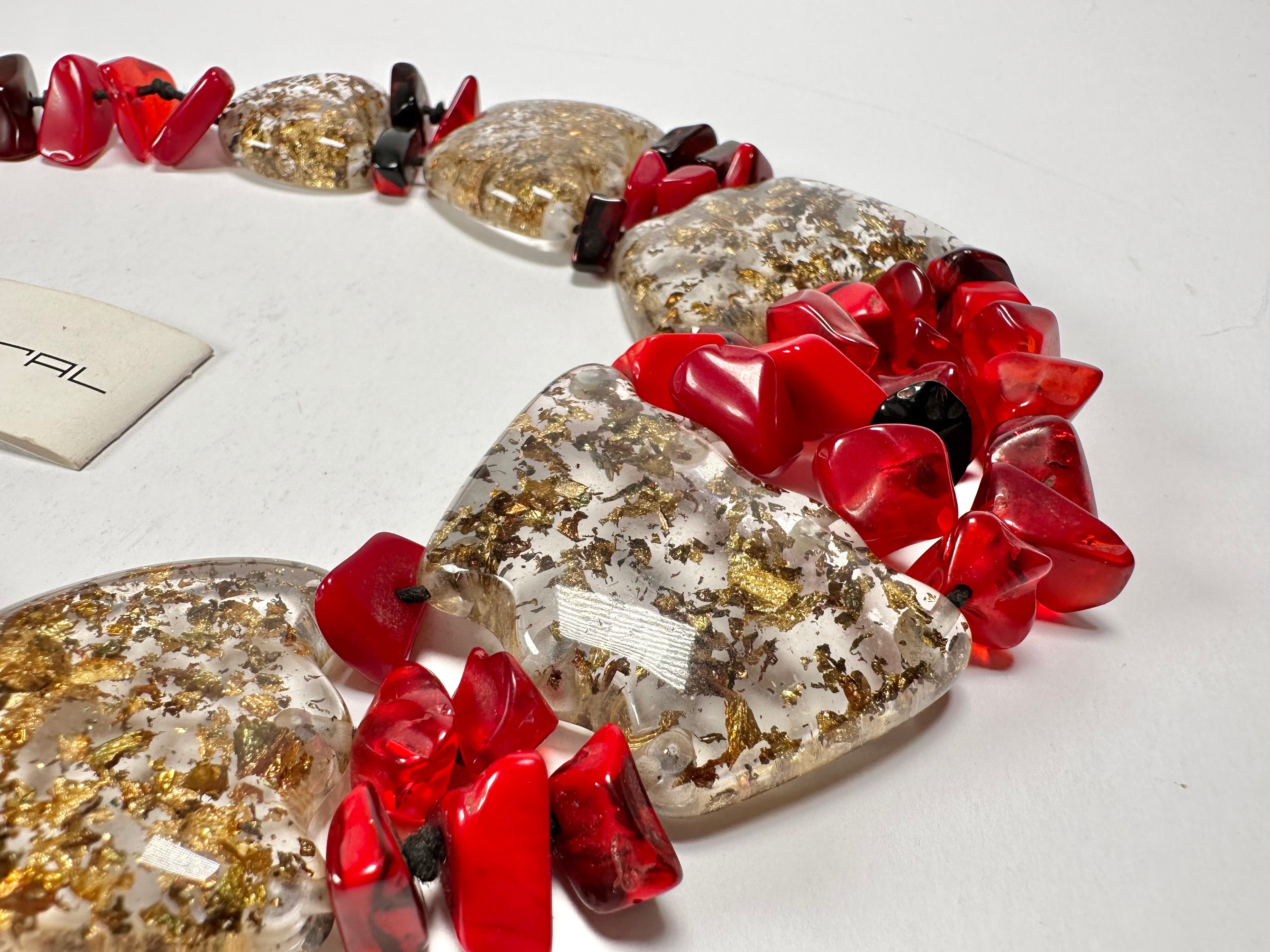 Sobral - Metalique "Radesh" Red Resin Necklace ( 003535 )