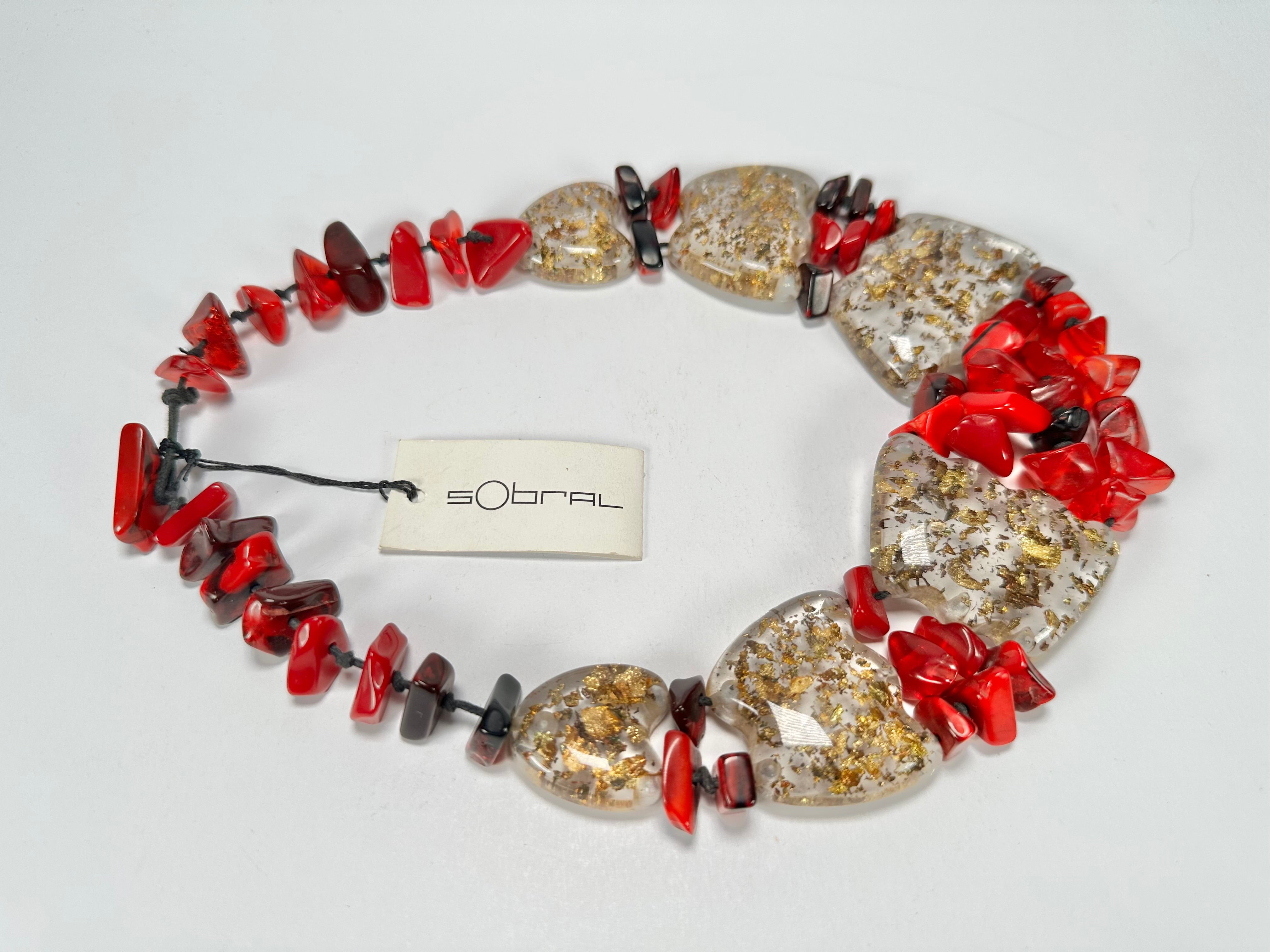 Sobral - Metalique "Radesh" Red Resin Necklace ( 003535 )
