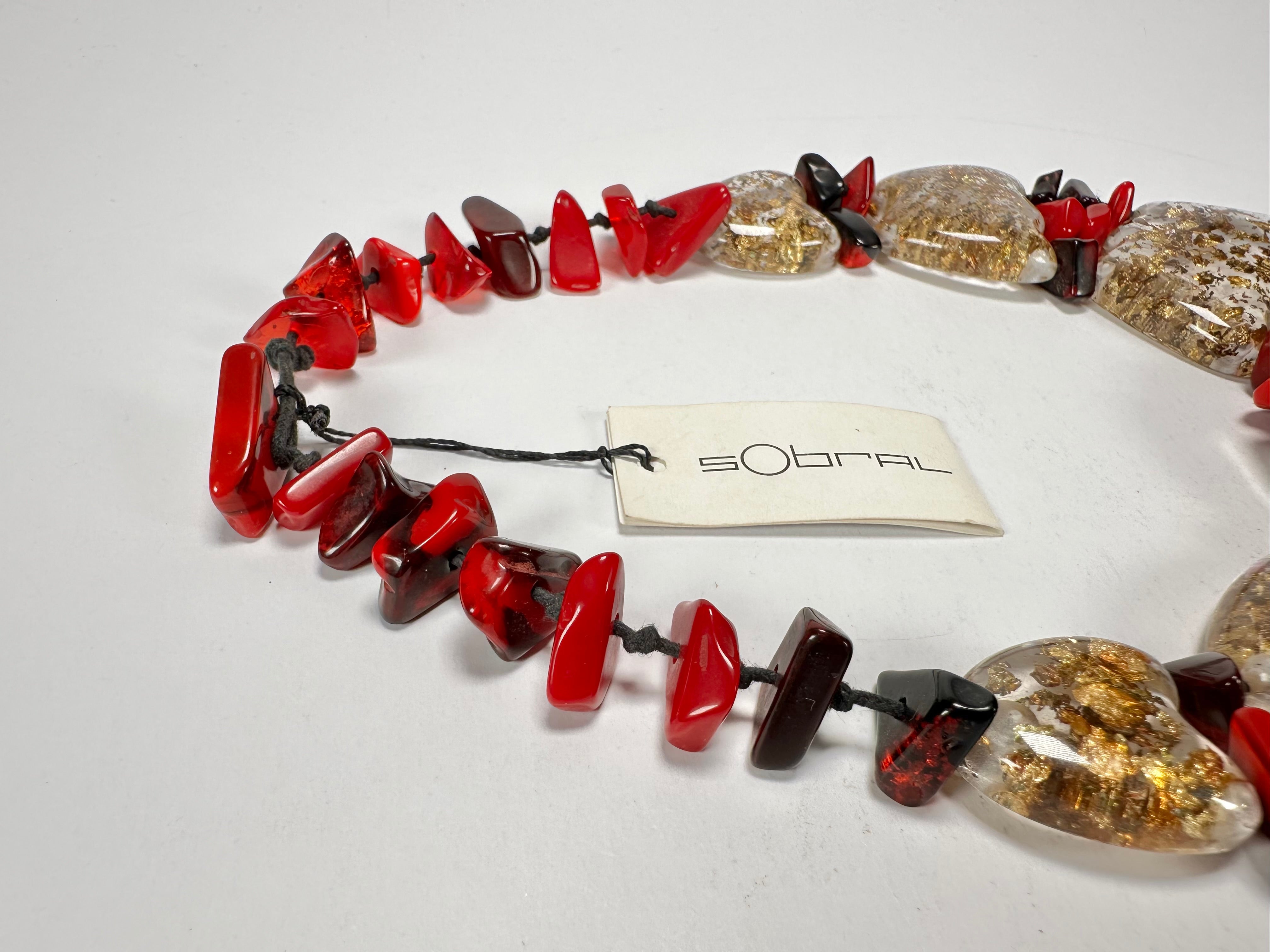 Sobral - Metalique "Radesh" Red Resin Necklace ( 003535 )